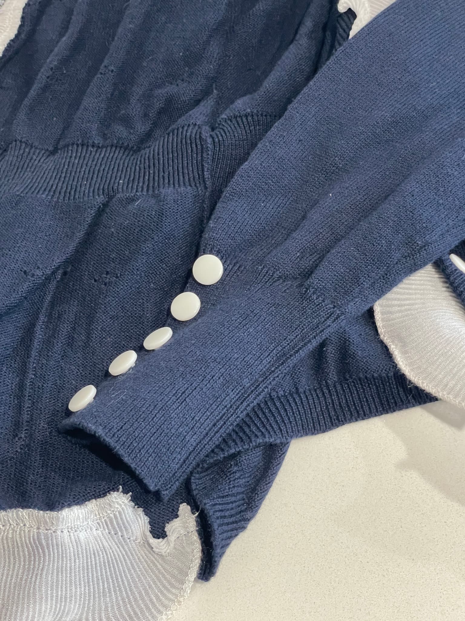 Navy Blue Cardigan Ruffle Trim & Bow Detail Size XL — photo 7 of 10