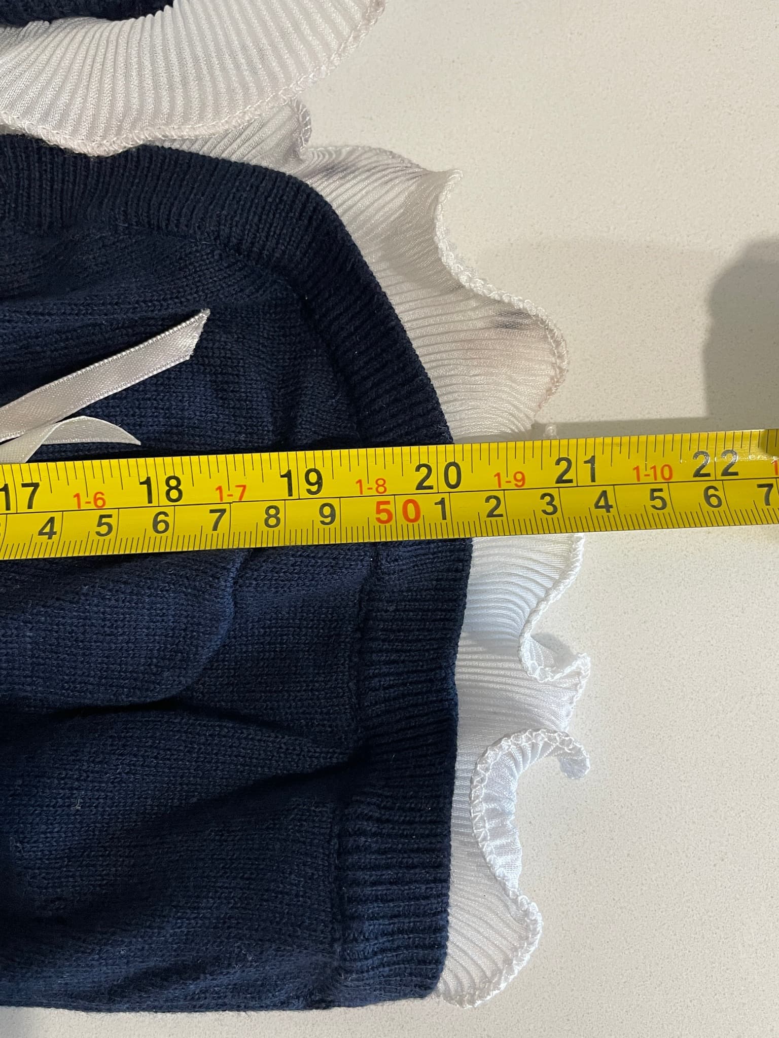 Navy Blue Cardigan Ruffle Trim & Bow Detail Size XL — photo 10 of 10