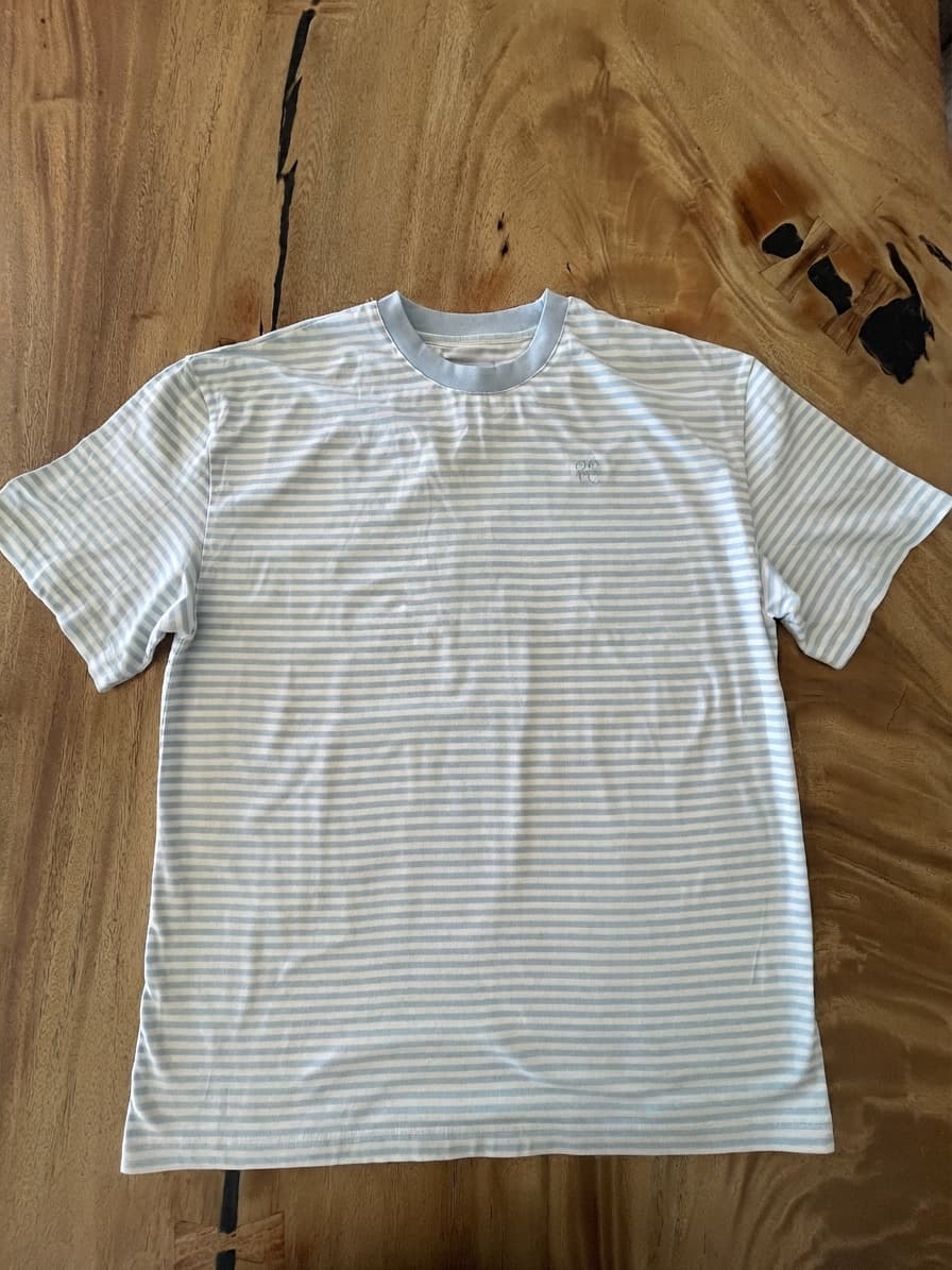 ORTC Striped T-Shirt Embroidered Logo Light Blue Oversize White Women's 10 — photo 1 of 9