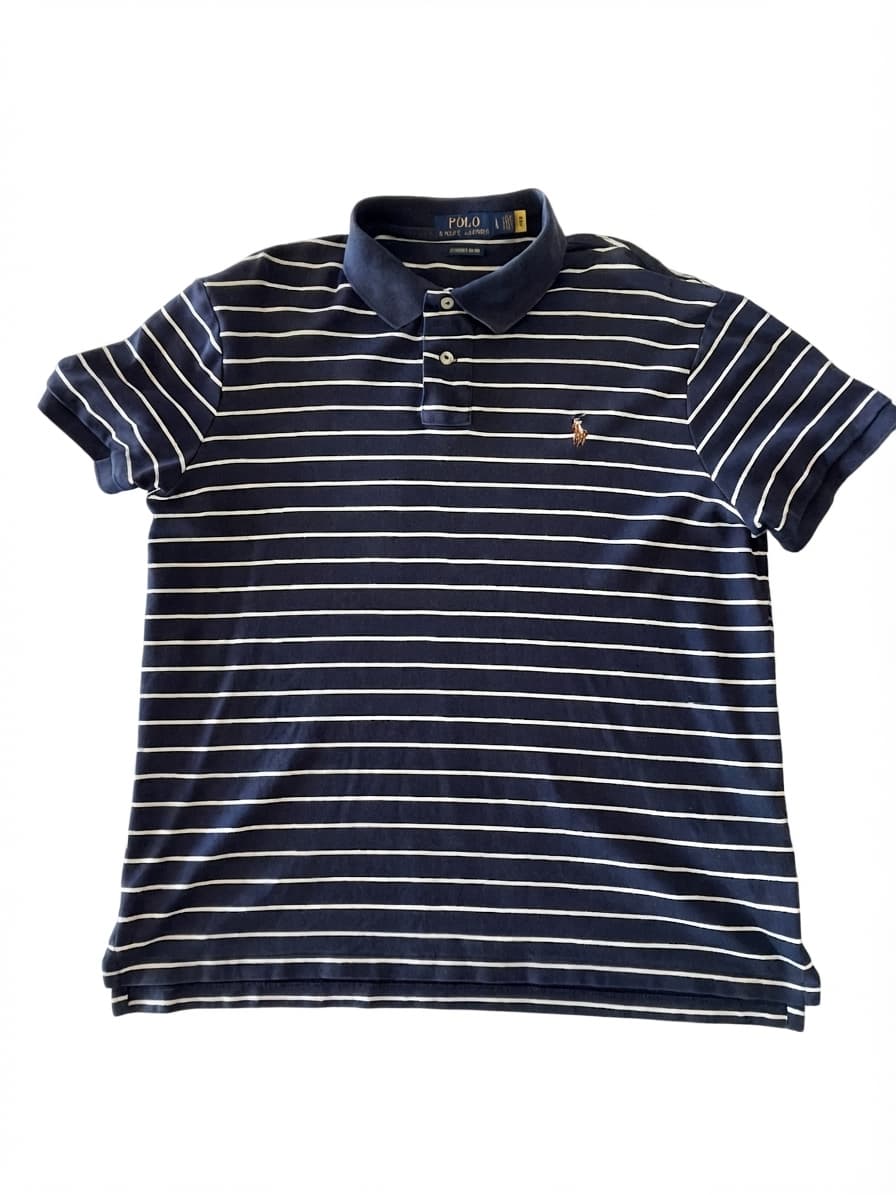 Polo Ralph Lauren Custom Slim Fit Striped Polo Shirt Navy White Large — photo 1 of 7
