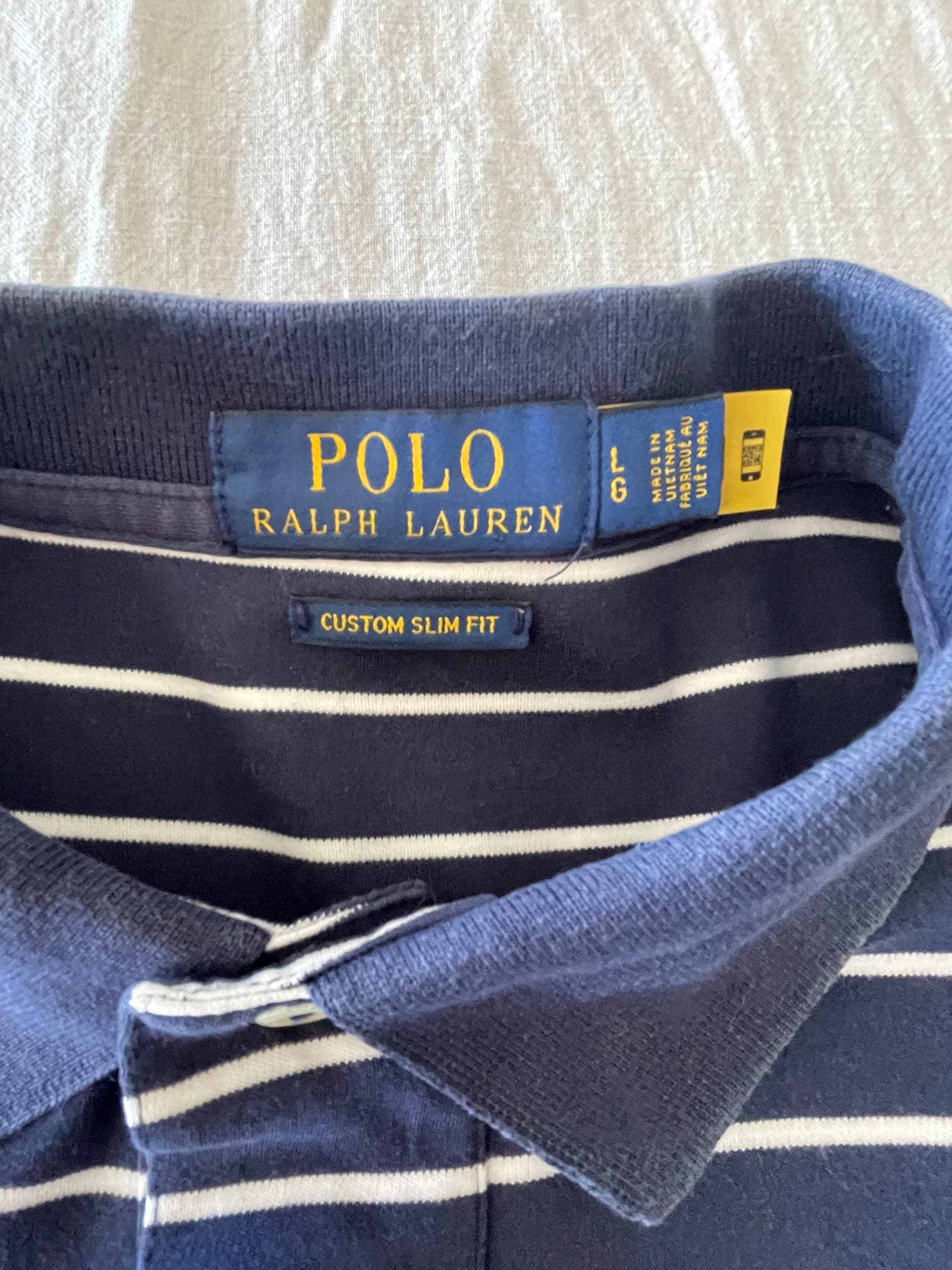 Polo Ralph Lauren Custom Slim Fit Striped Polo Shirt Navy White Large — photo 2 of 7