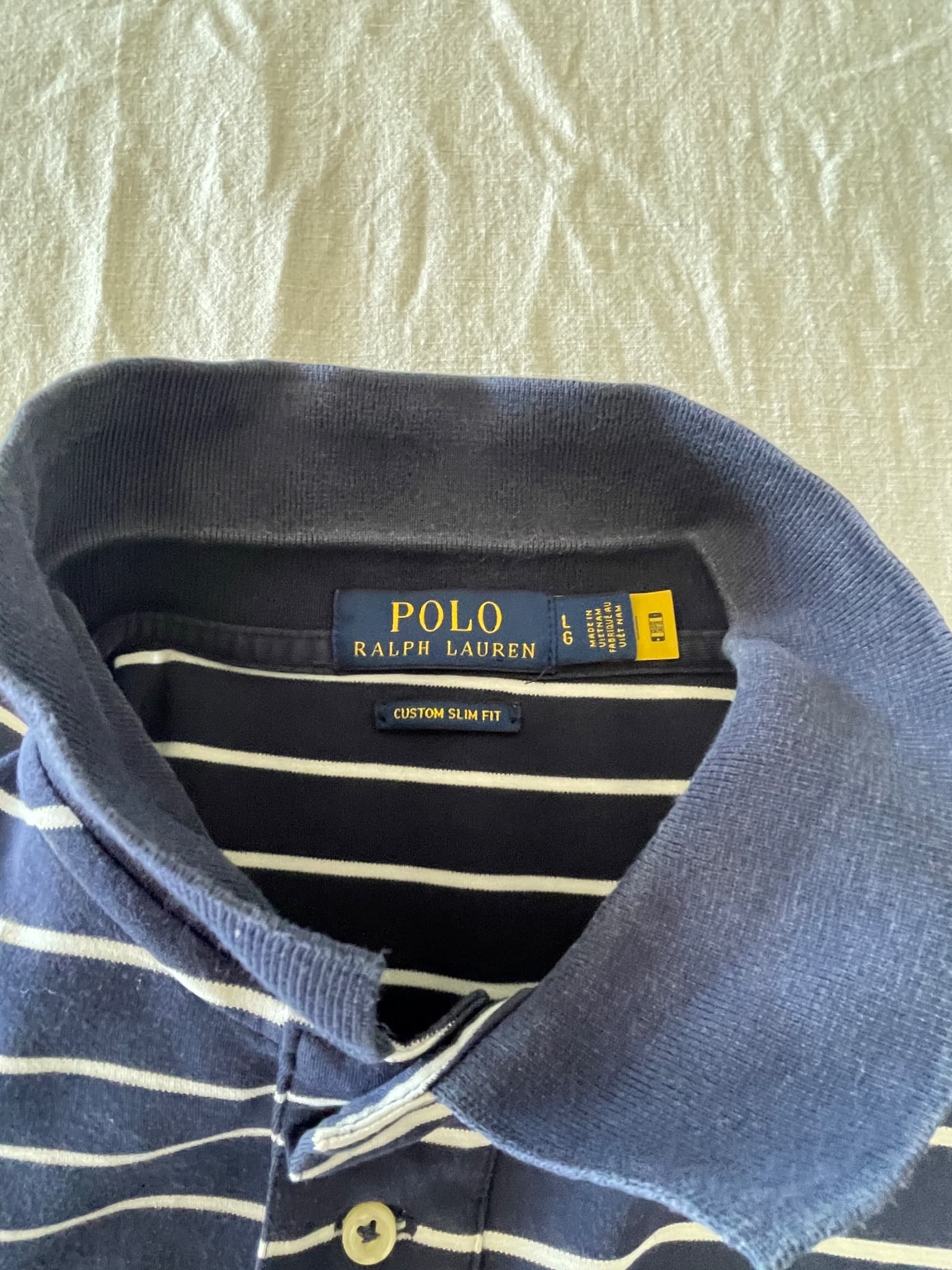 Polo Ralph Lauren Custom Slim Fit Striped Polo Shirt Navy White Large — photo 3 of 7