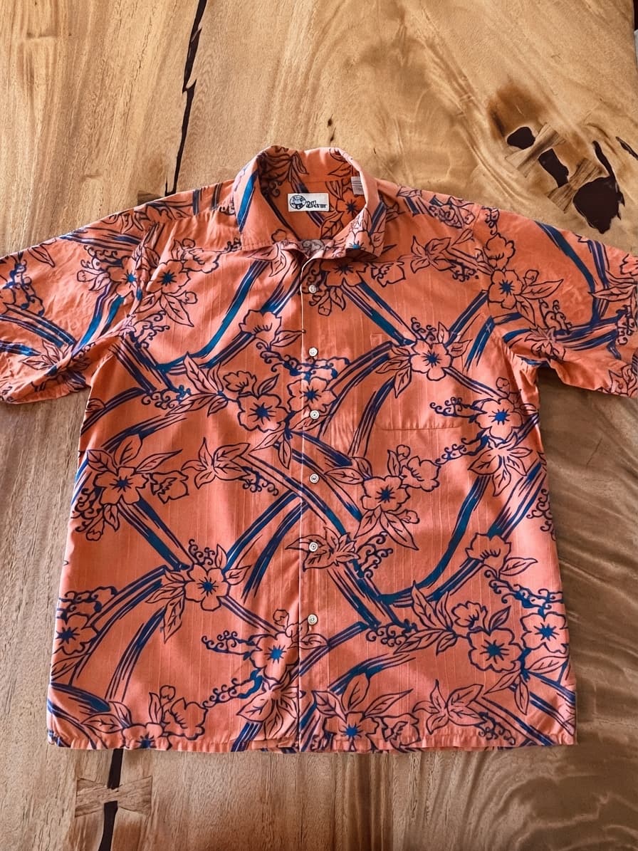 Reyn Spooner Vintage Floral Print Short Sleeve Button-Down Shirt Orange Men's L — photo 1 of 8