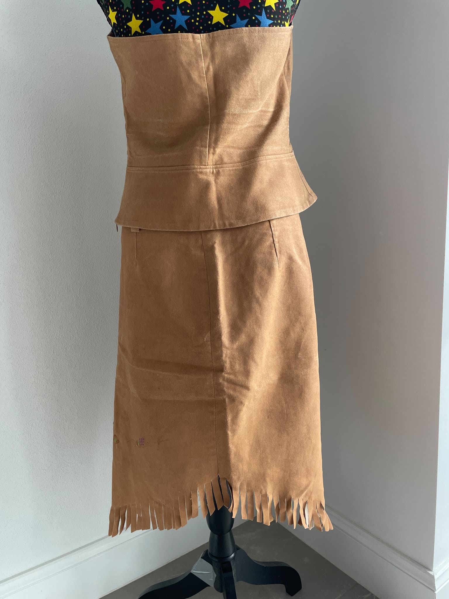 Seduce Faux Suede Fringe Two-Piece Set Tan Size 12 — photo 2 of 6