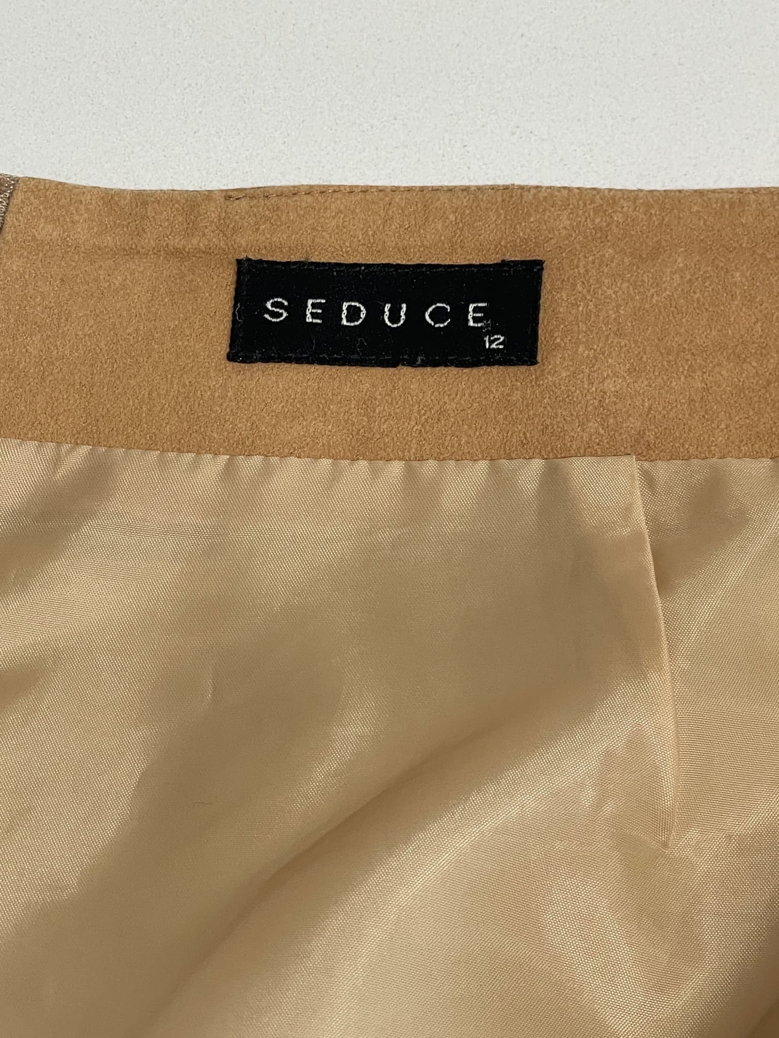 Seduce Faux Suede Fringe Two-Piece Set Tan Size 12 — photo 4 of 6