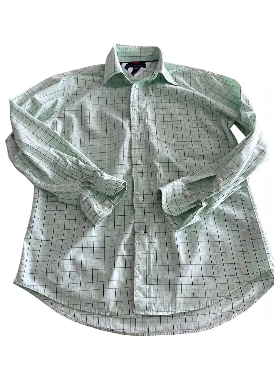 Tommy Hilfiger Long Sleeve Button-Down Shirt Plaid Light Green Men's M — photo 1 of 9