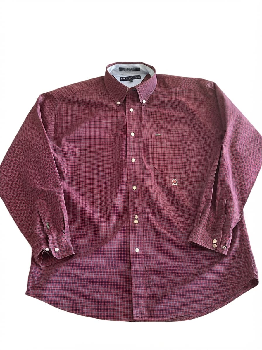 Tommy Hilfiger Long Sleeve Button-Down Shirt Plaid Red Navy Men's L — photo 1 of 10