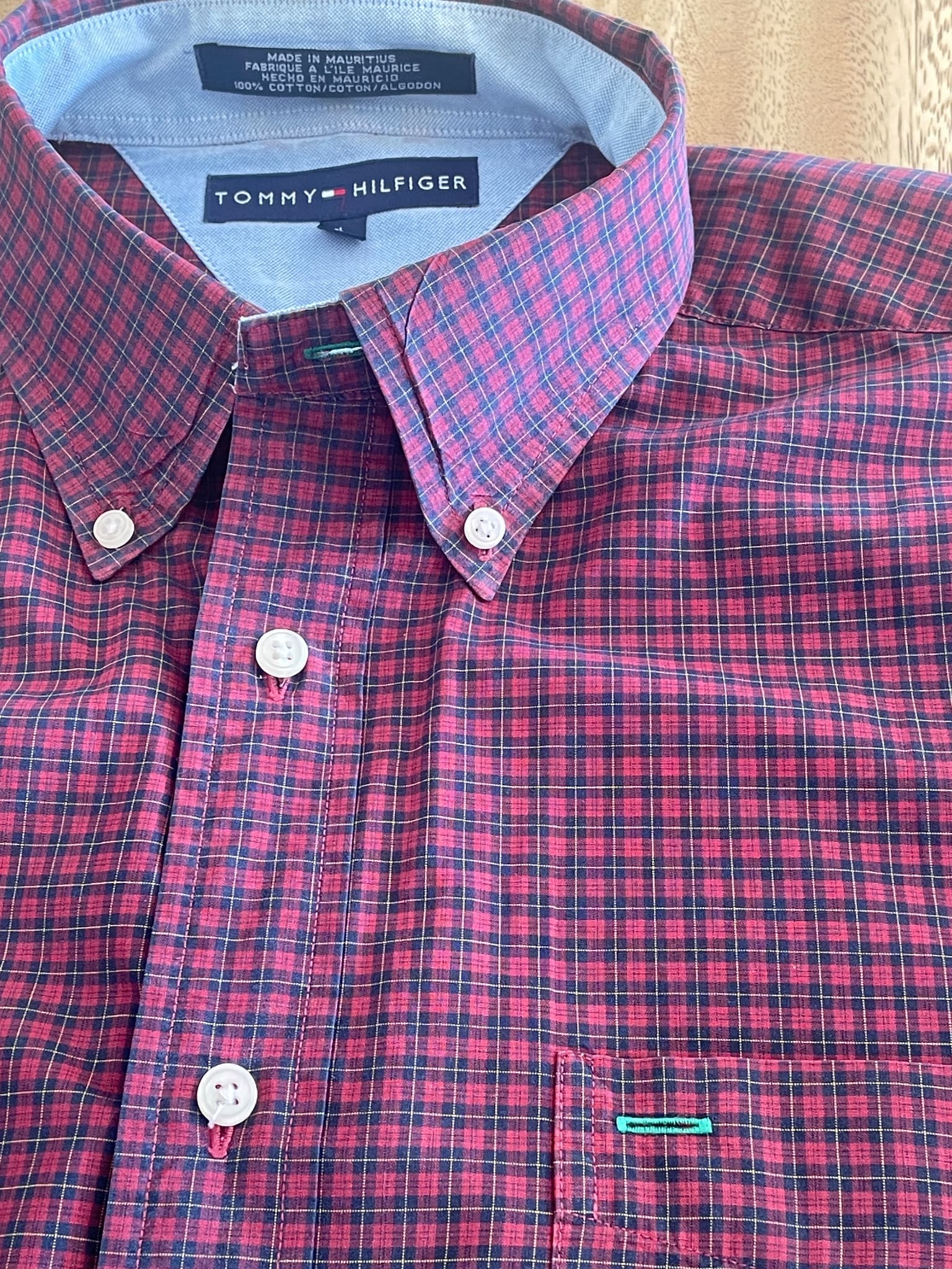 Tommy Hilfiger Long Sleeve Button-Down Shirt Plaid Red Navy Men's L — photo 4 of 10