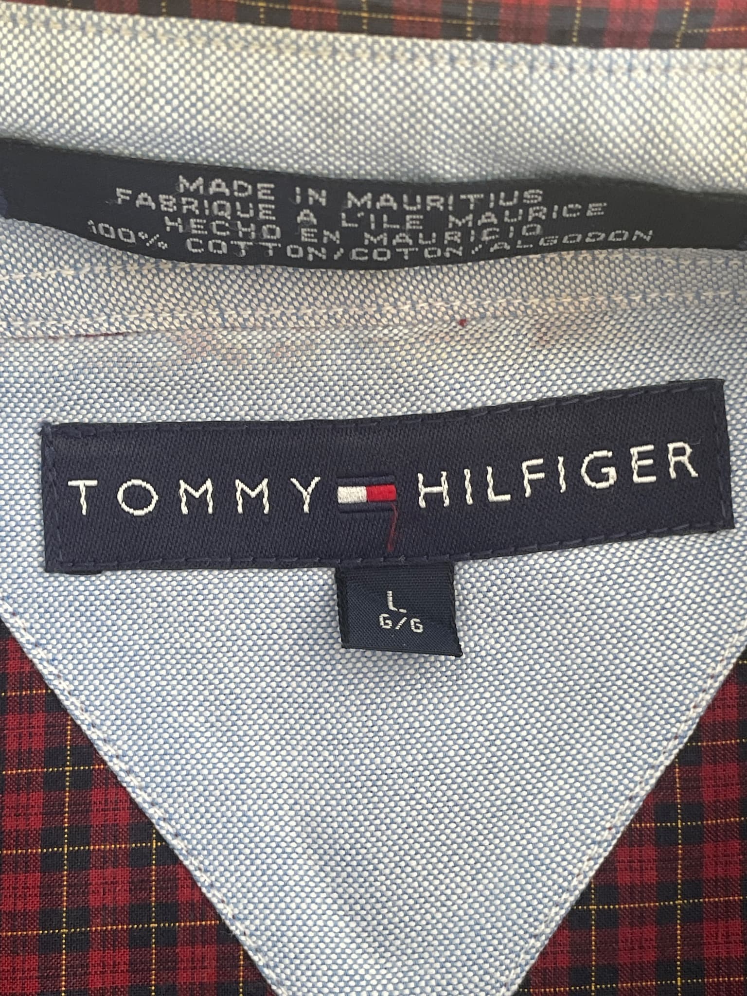 Tommy Hilfiger Long Sleeve Button-Down Shirt Plaid Red Navy Men's L — photo 5 of 10