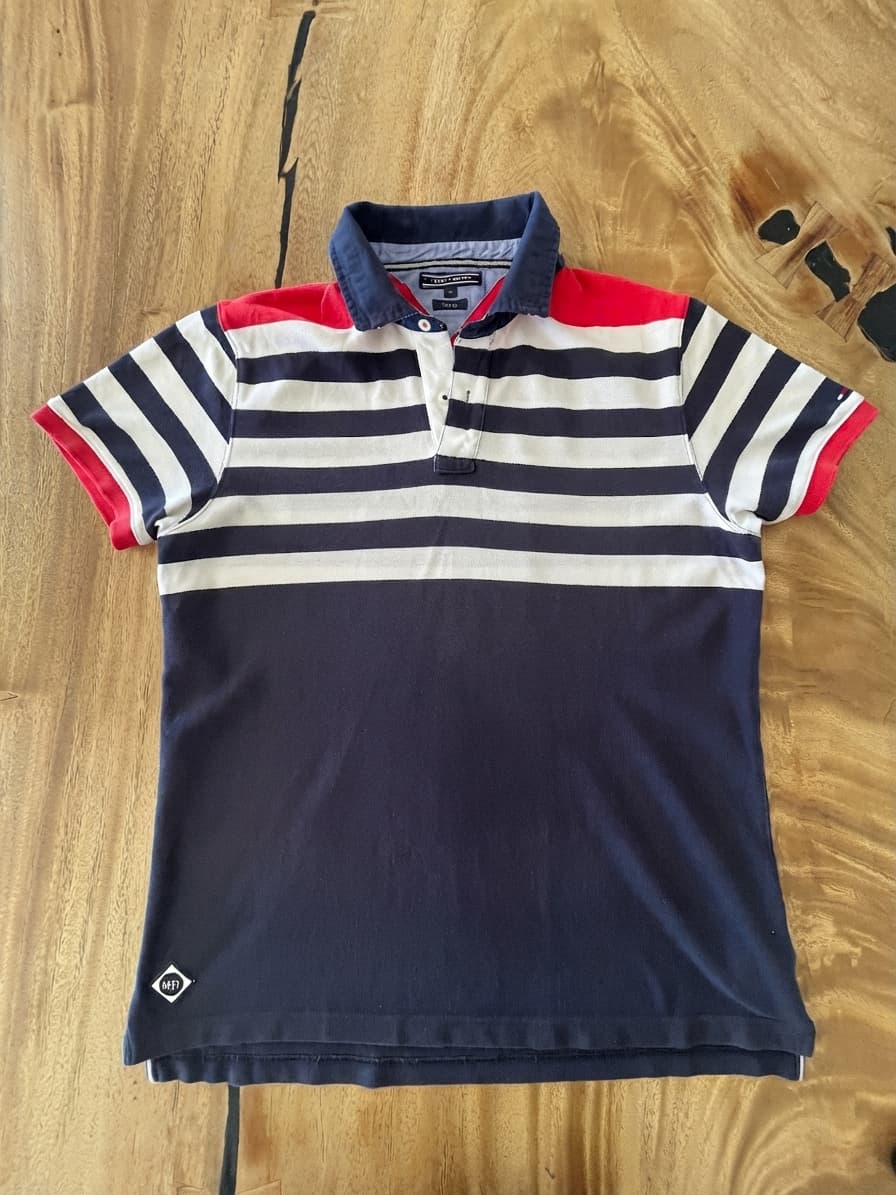 Tommy Hilfiger Polo Shirt Striped Slim Fit Navy Red White Men's XL — photo 1 of 12