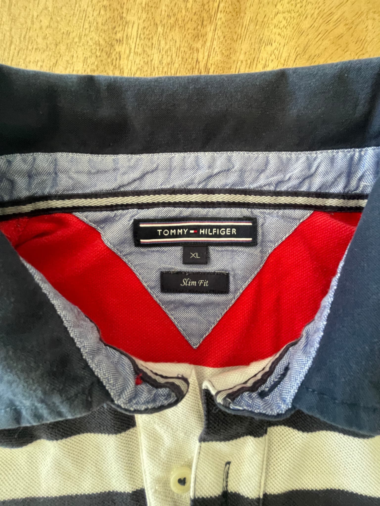 Tommy Hilfiger Polo Shirt Striped Slim Fit Navy Red White Men's XL — photo 2 of 12