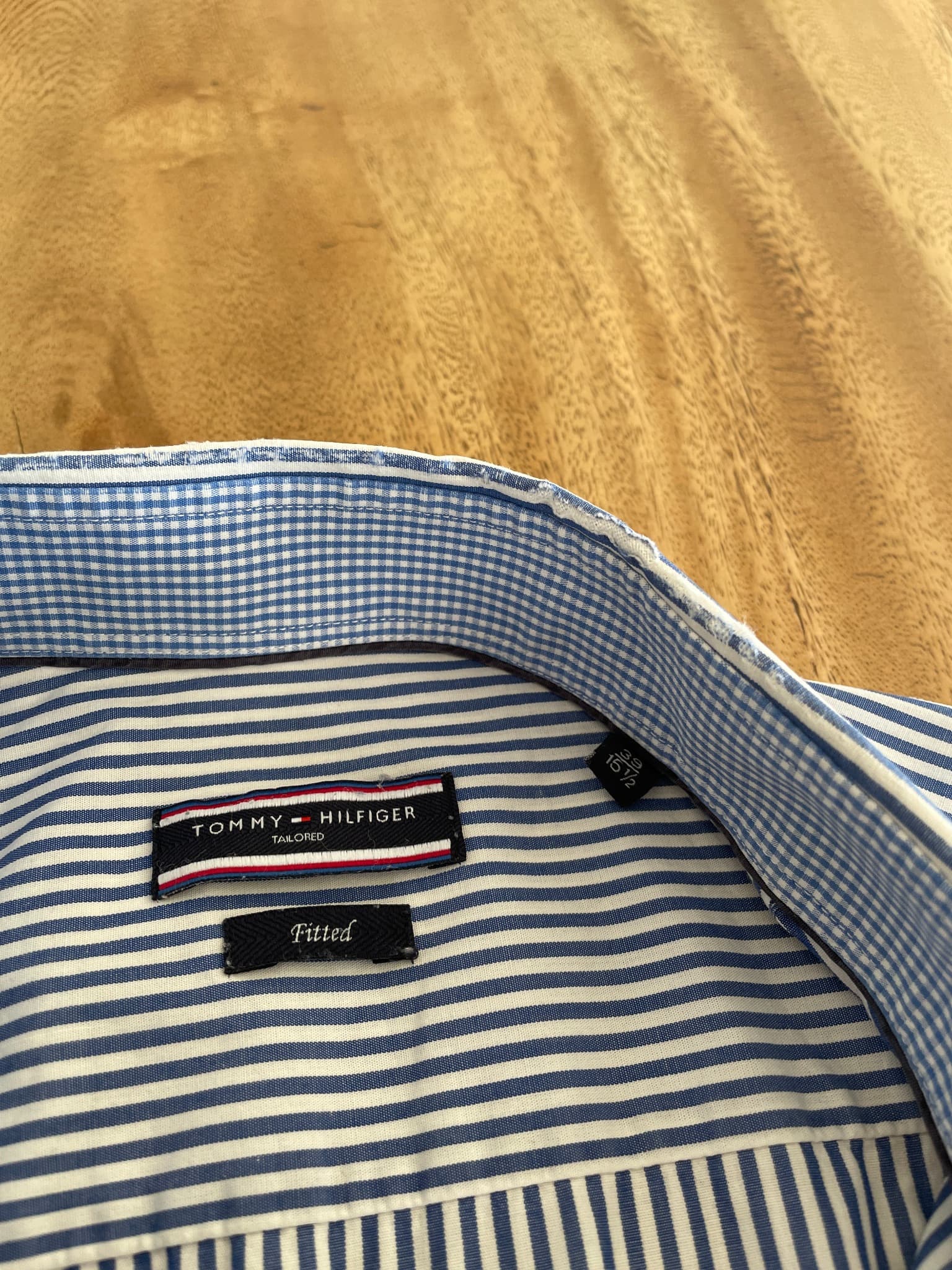 Tommy Hilfiger Tailored Dress Shirt Striped Blue and White Men's 15 1/2 — photo 5 of 8