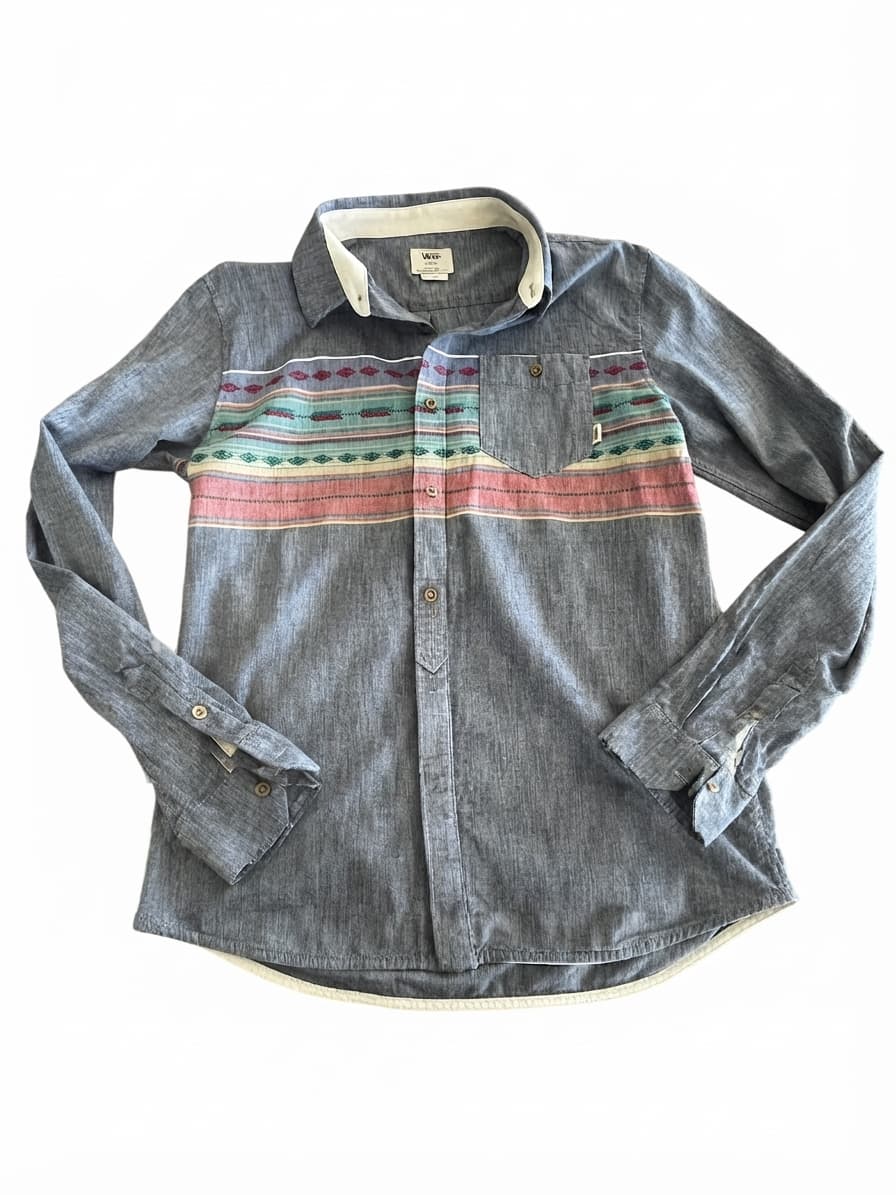 Vans Long Sleeve Shirt Aztec Print Chest Pocket Blue Men's M — photo 1 of 11