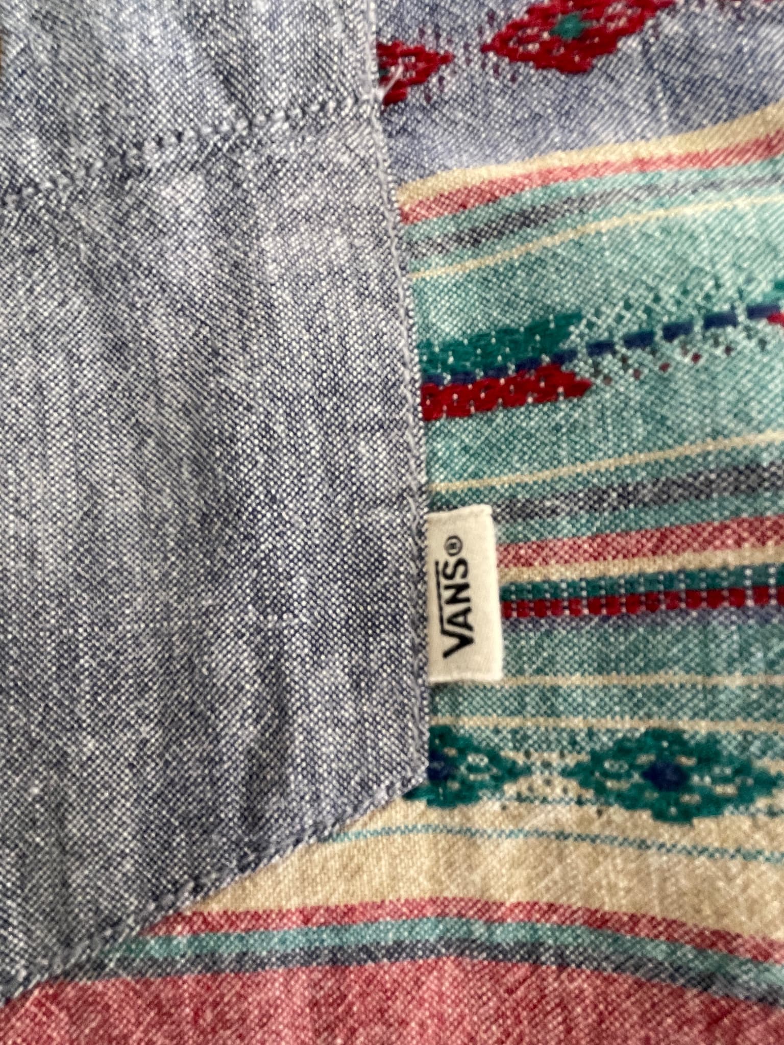 Vans Long Sleeve Shirt Aztec Print Chest Pocket Blue Men's M — photo 3 of 11