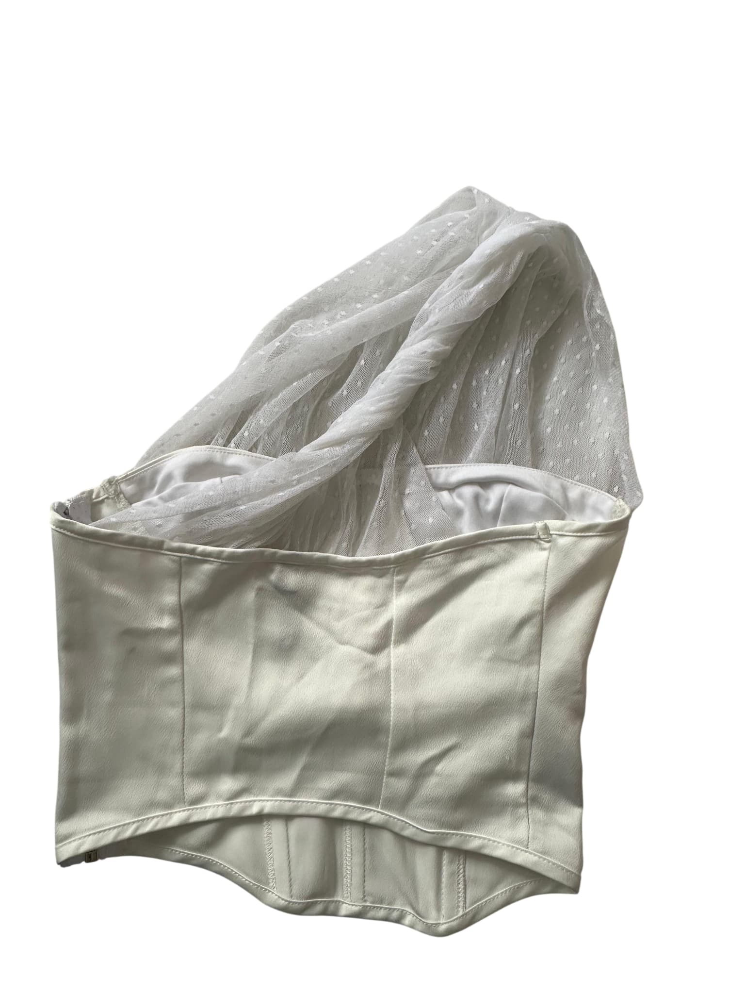 AsYou White Corset Top With Swiss Dot Mesh Overlay — photo 1 of 3