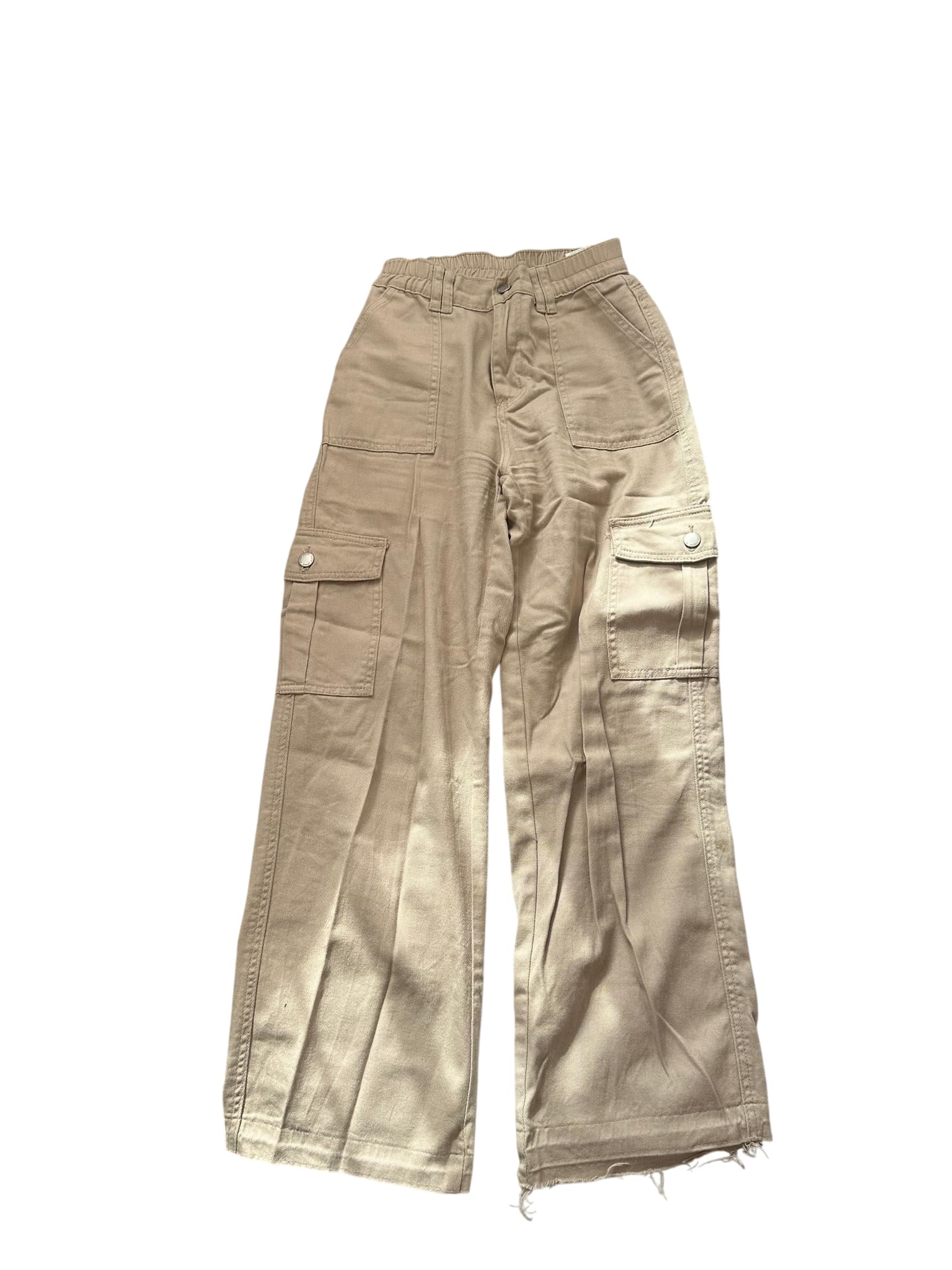 Beige High-Waisted Cargo Pants With Raw Hem — photo 1 of 2