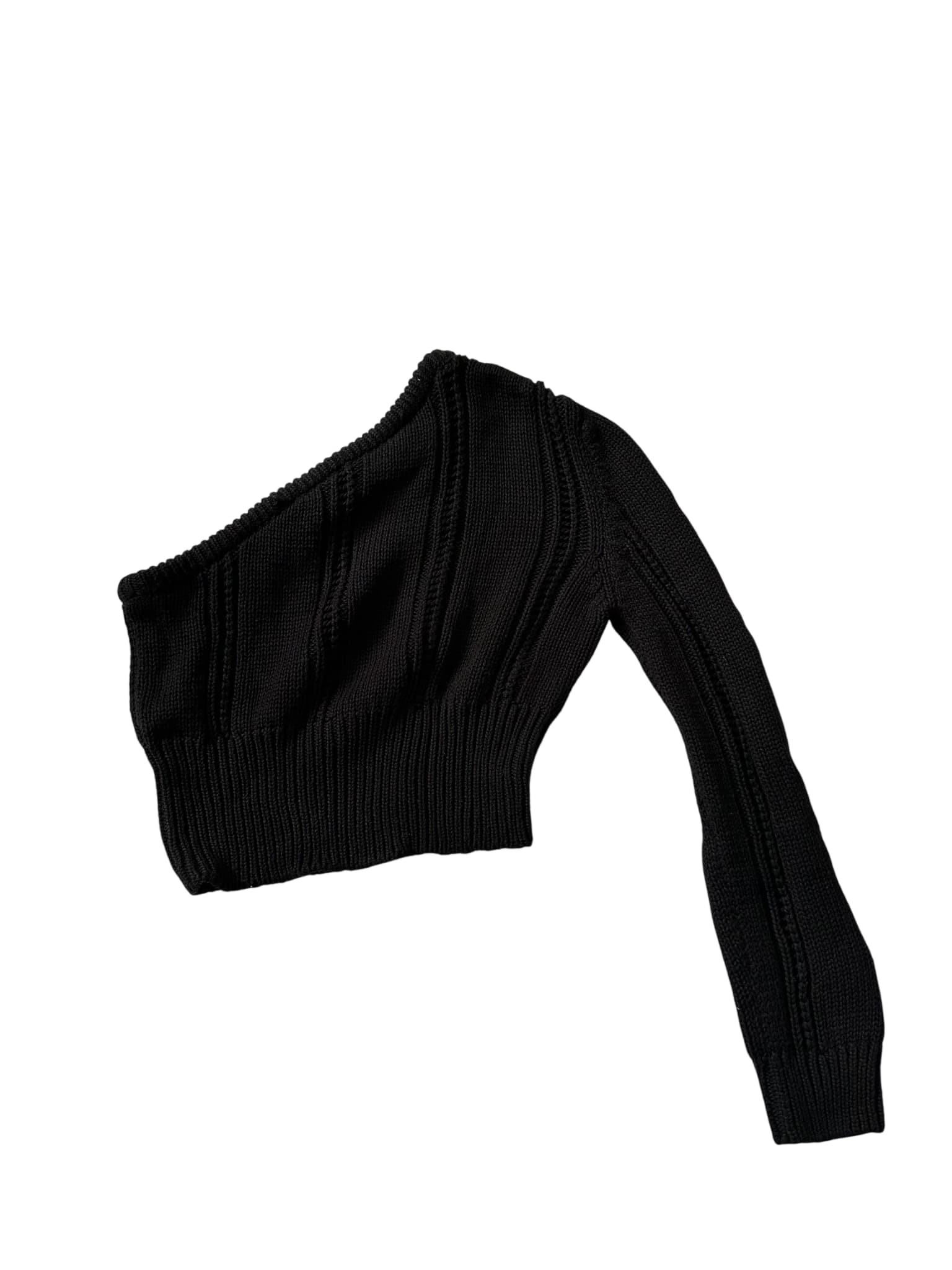 Black One-Shoulder Ribbed Knit Crop Top — photo 1 of 2