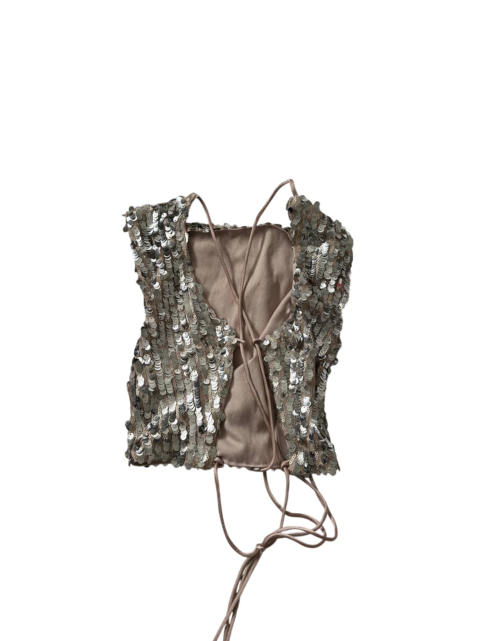 Morning Mist Silver Sequin Lace-Up Crop Vest Top — photo 1 of 2