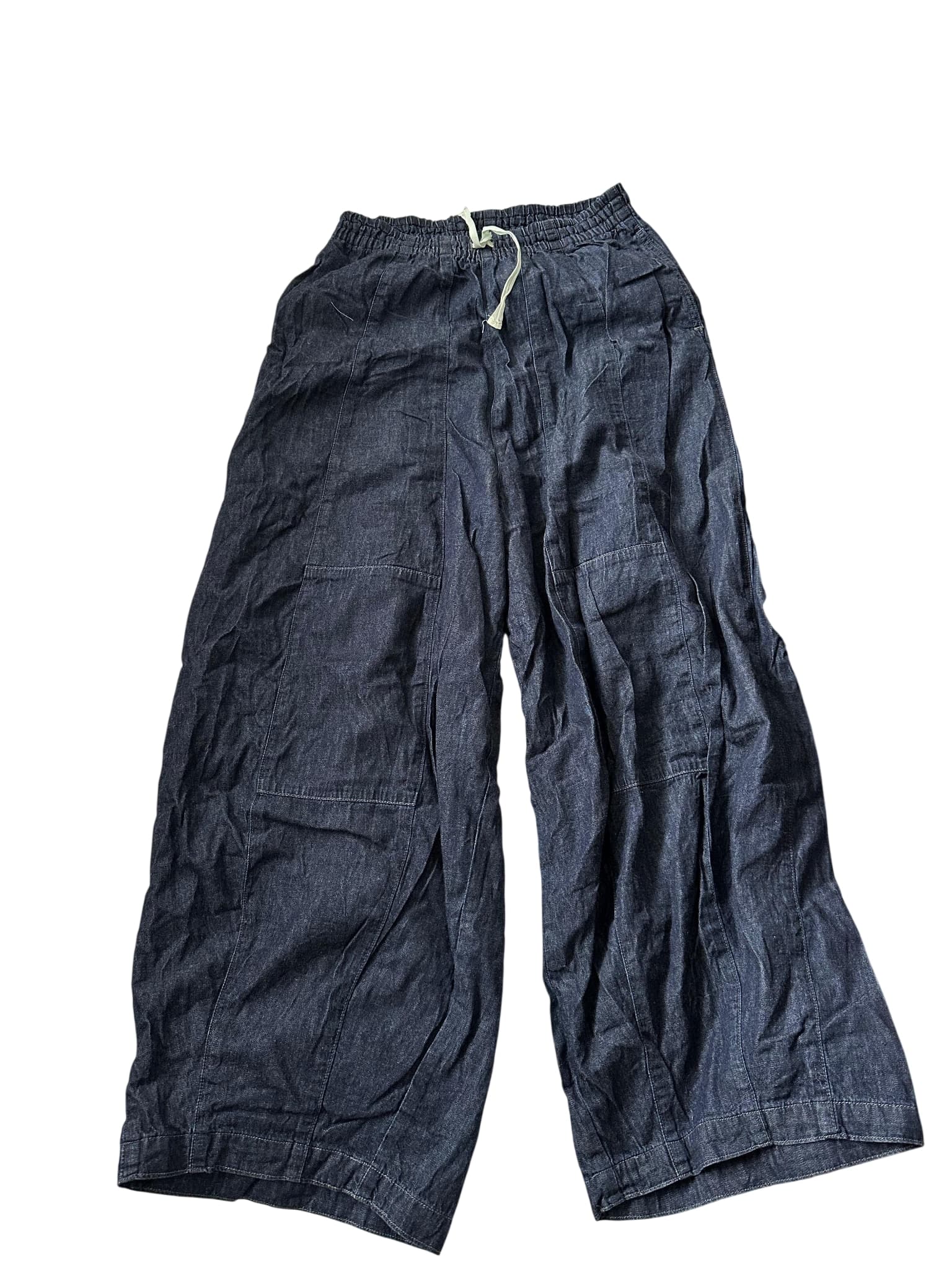 Pull&Bear Navy Wide-Leg Drawstring Denim Pants — photo 1 of 2