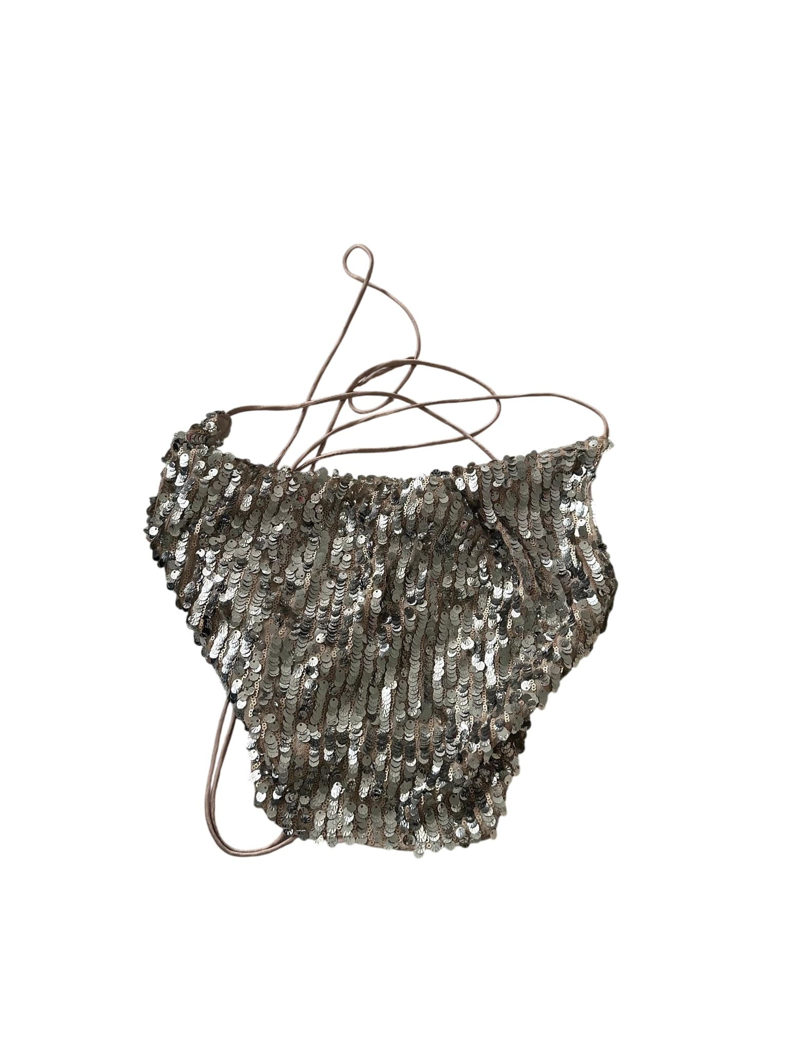 Silver Sequin Tie-Back Halter Top