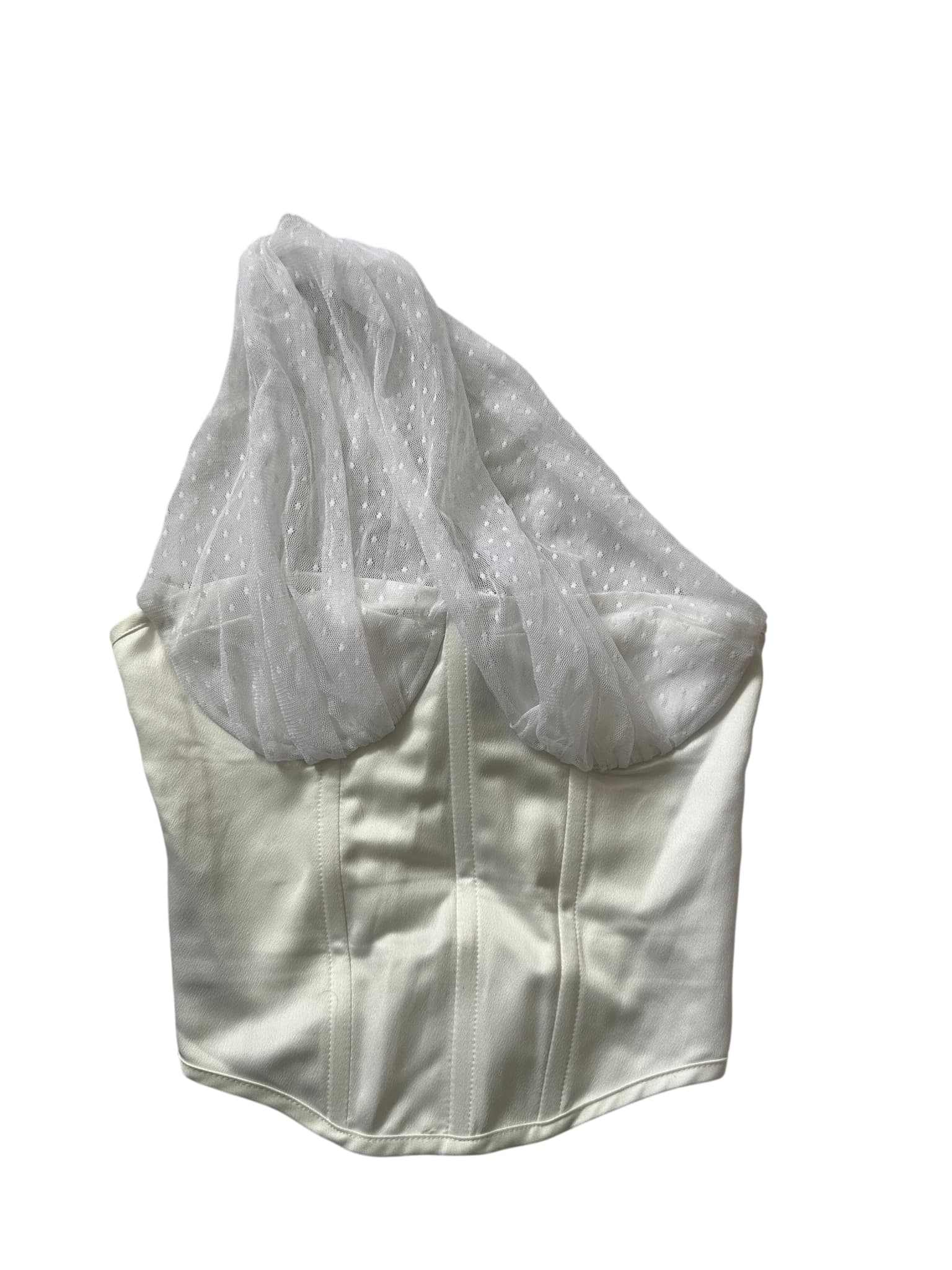 White Satin Corset Top With Swiss Dot Mesh Overlay — photo 1 of 3