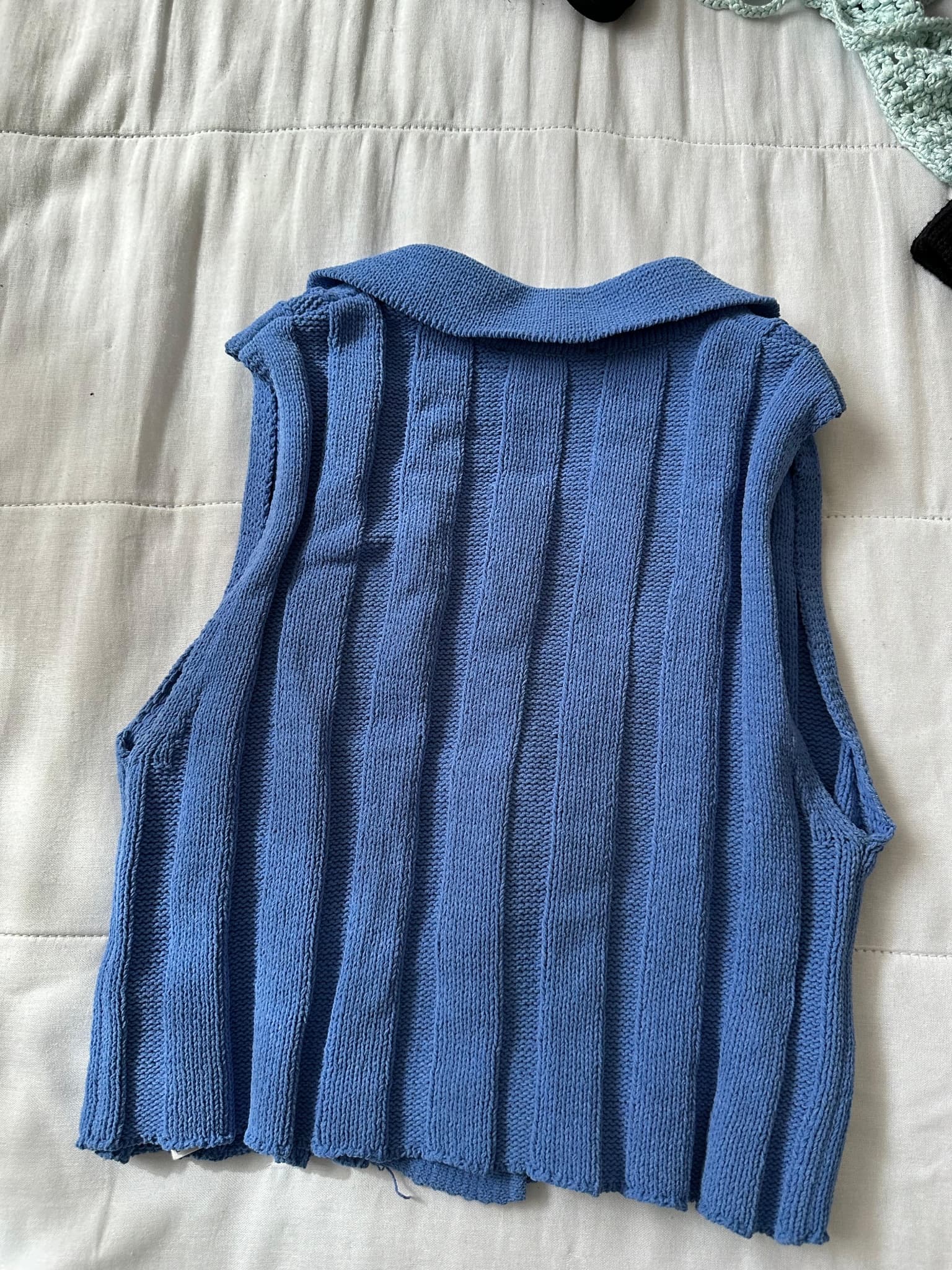 Zara Blue Ribbed Knit Sleeveless Button-Up Vest — photo 3 of 3