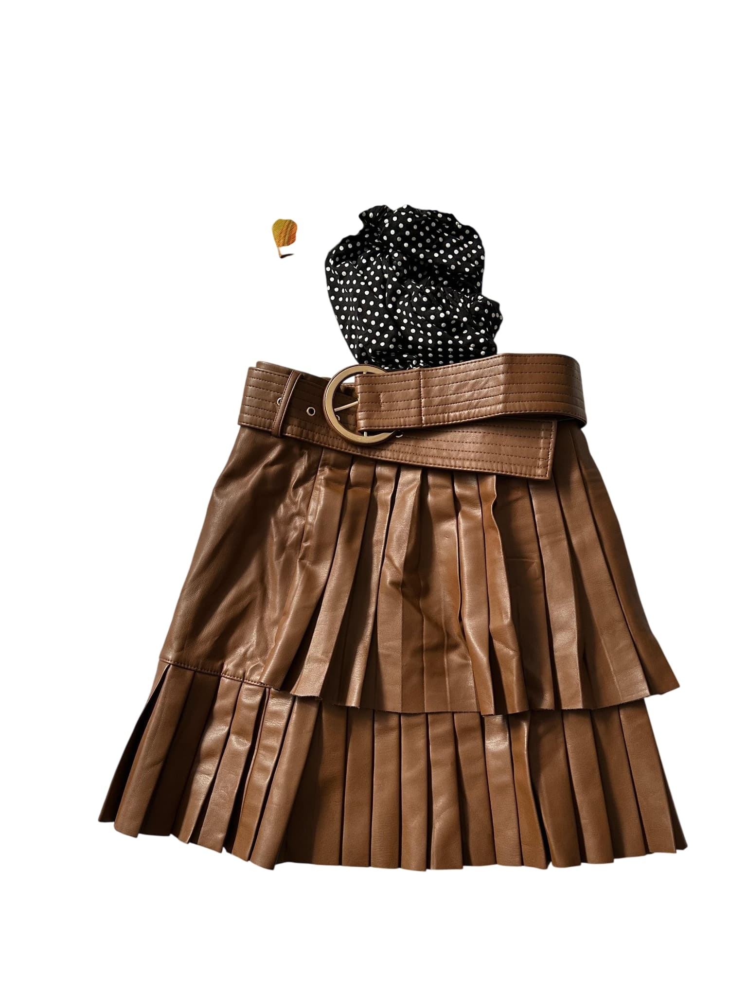 Zara Brown Faux Leather Pleated Mini Skirt — photo 1 of 2