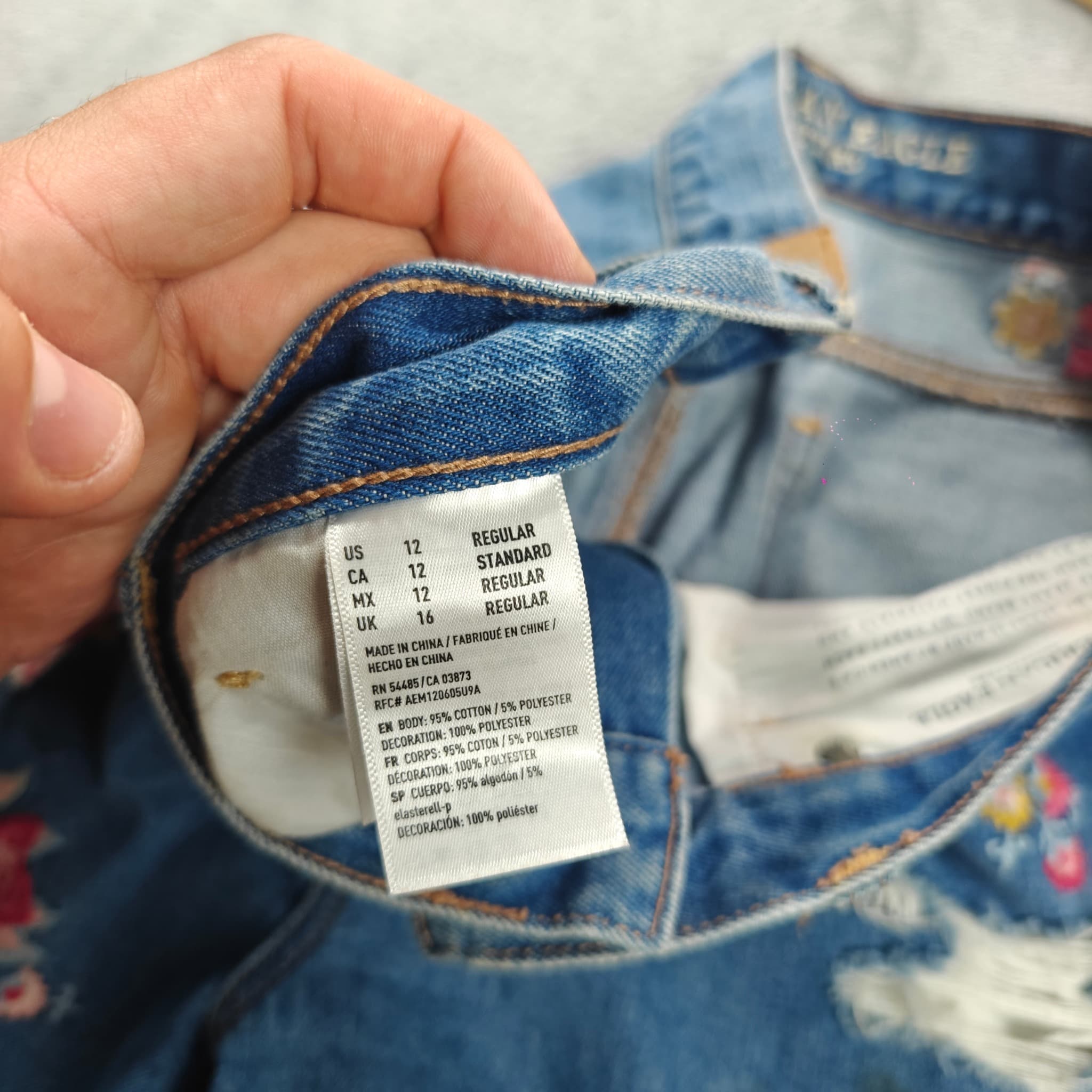 American Eagle Outfitters Outfitters Outfitters Floral Embroidered Distressed Mom Jeans Size 12 — photo 4 of 7