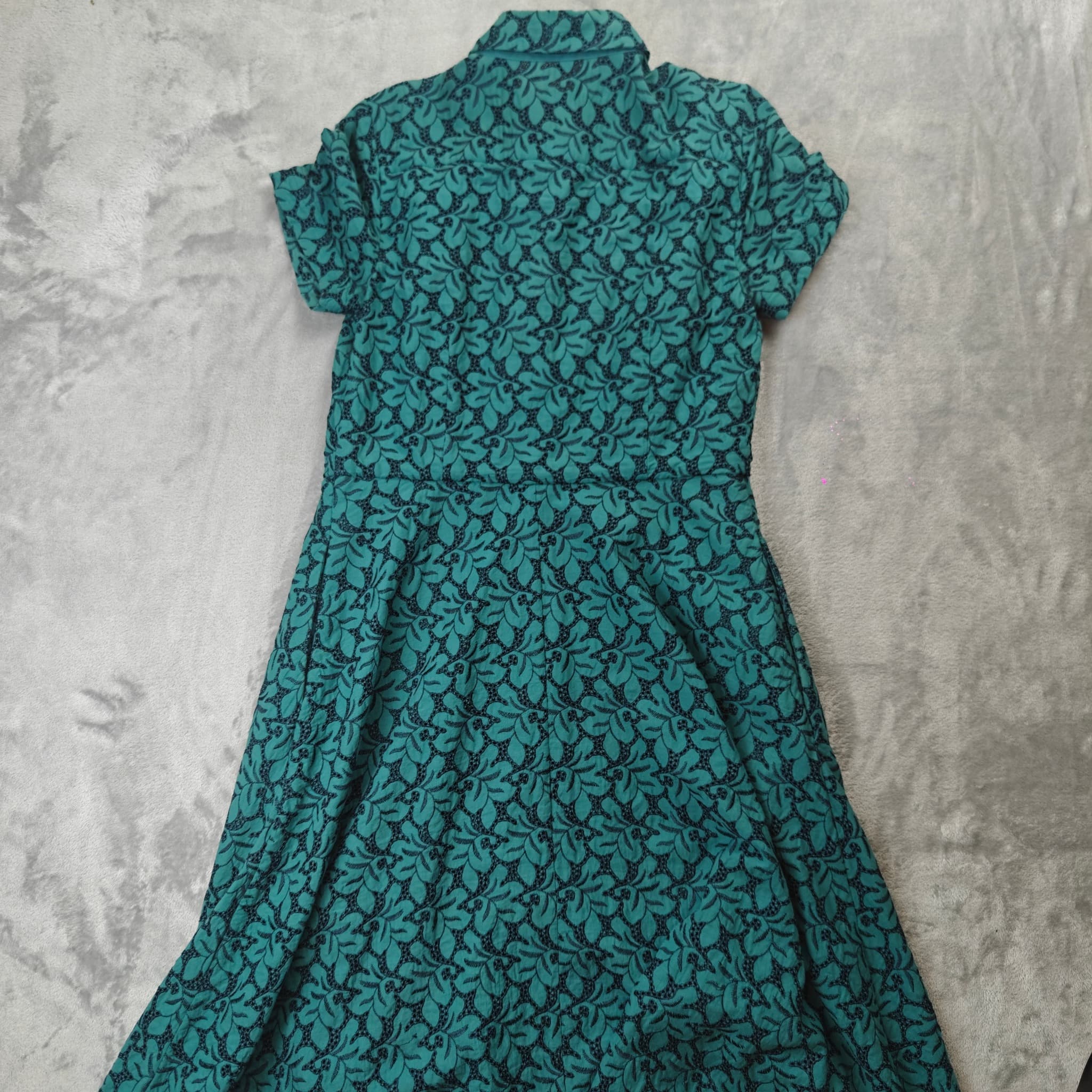 Ann Taylor Leaf Print Shirt Dress Woman's Size 6 Green Black Short Sleeve — photo 9 of 10