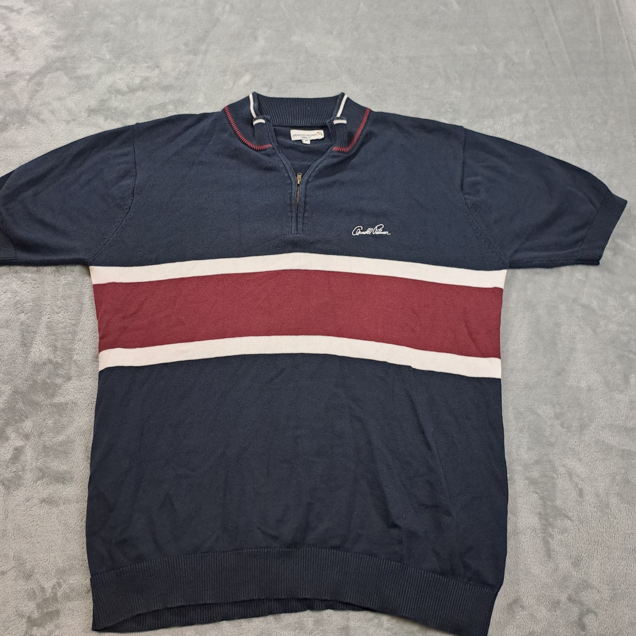 Arnold Palmer Men's Short Sleeve Quarter Zip Knit Polo Shirt Size M Navy Red — photo 1 of 6