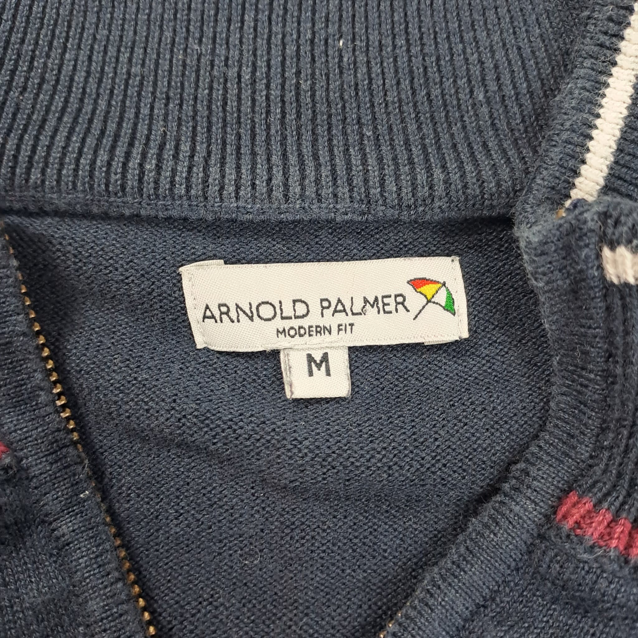 Arnold Palmer Men's Short Sleeve Quarter Zip Knit Polo Shirt Size M Navy Red — photo 2 of 6