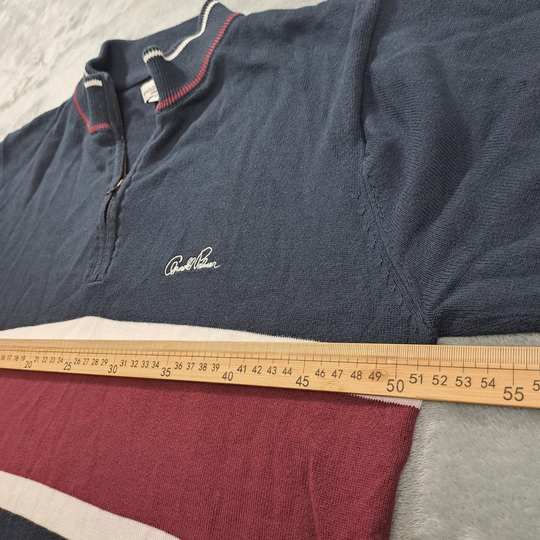 Arnold Palmer Men's Short Sleeve Quarter Zip Knit Polo Shirt Size M Navy Red — photo 5 of 6