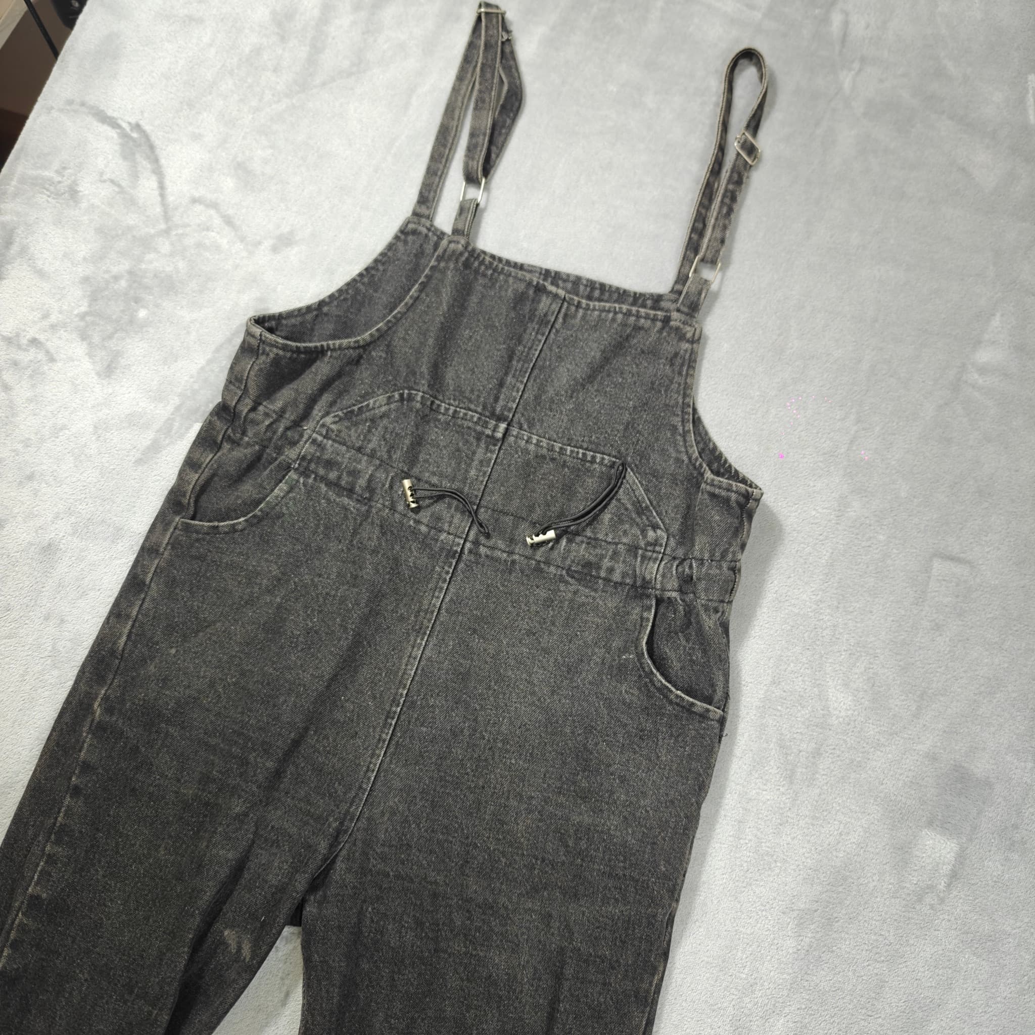 Beilala Women's Black Denim Overalls With Drawstring Waist — photo 4 of 6