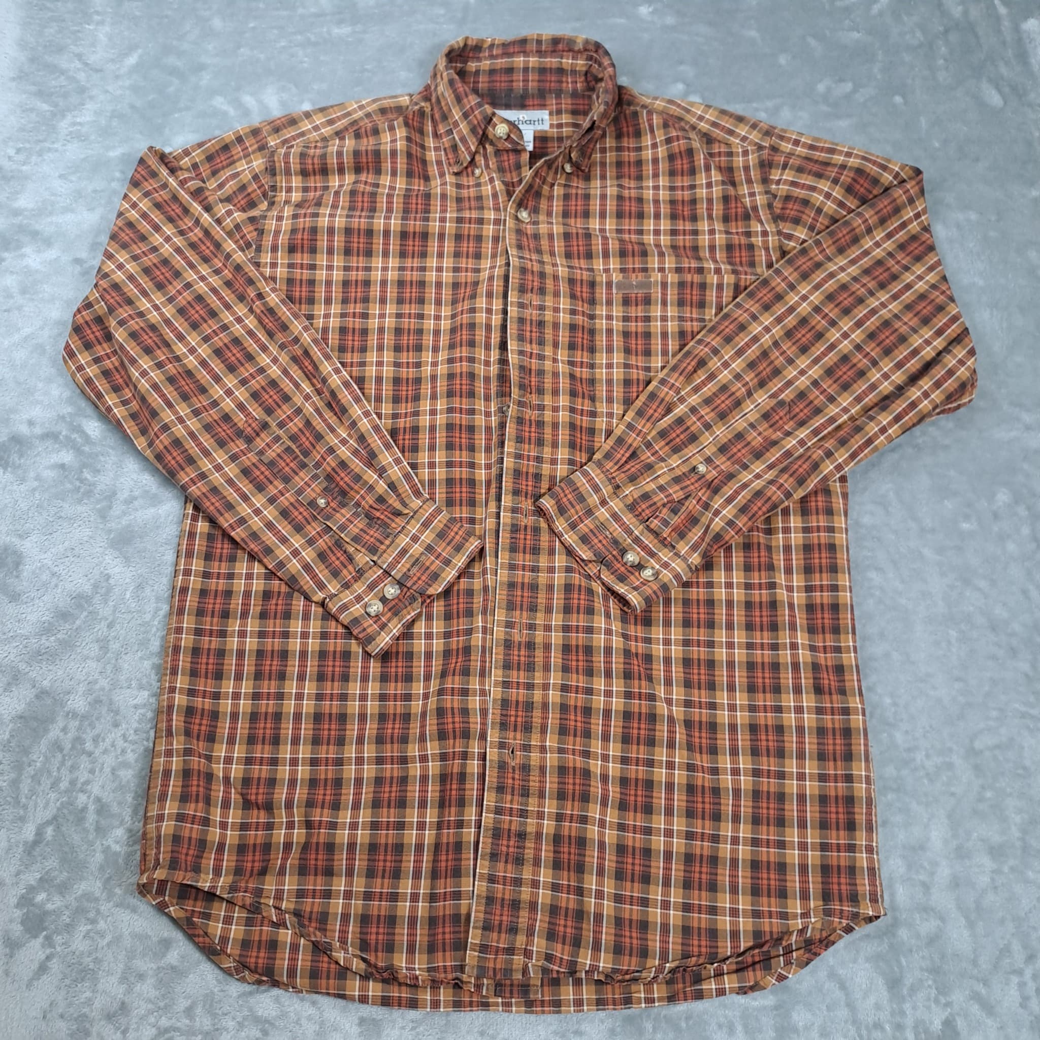Carhartt Men's Brown Plaid Long Sleeve Button-Down Flannel Shirt Size S — photo 1 of 9