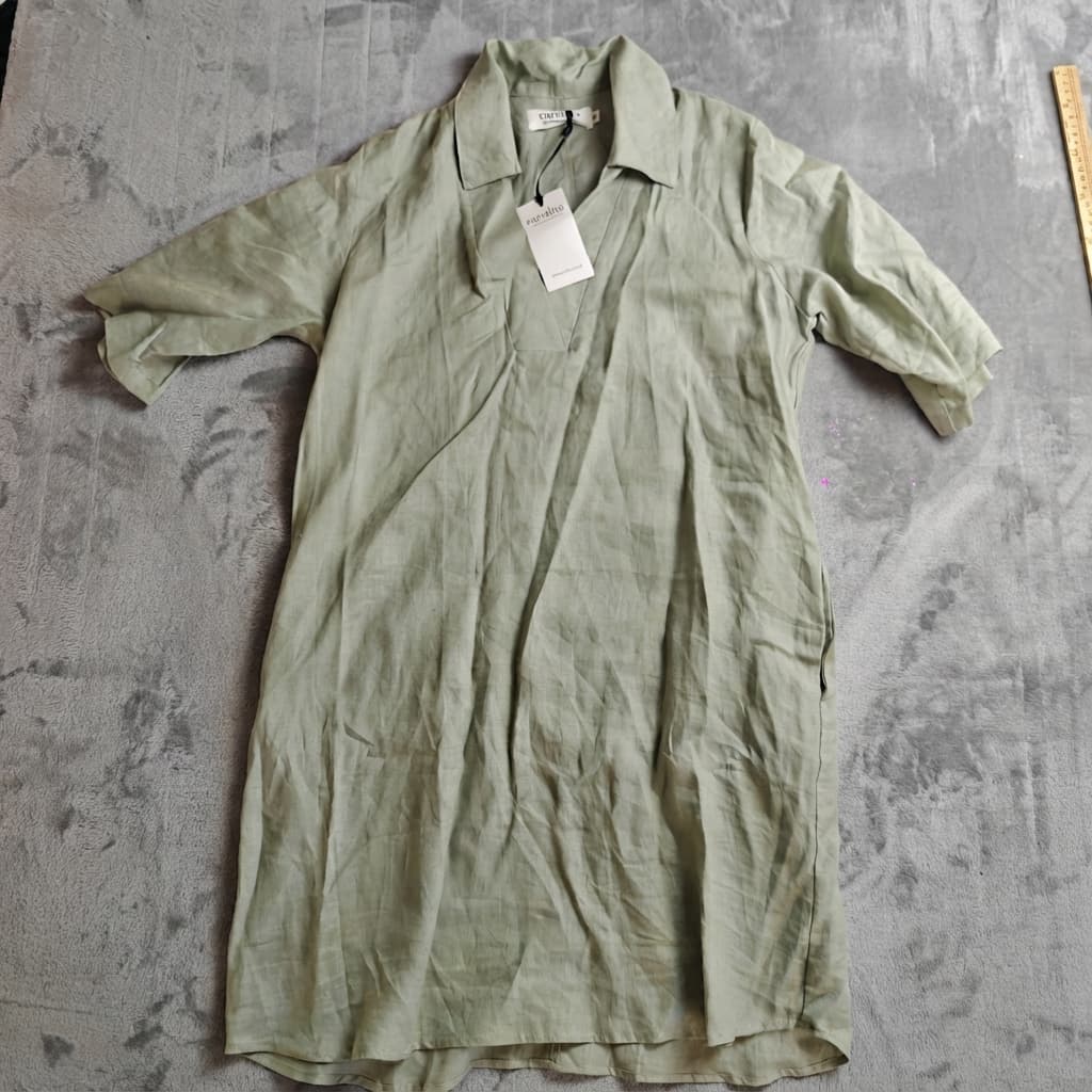 Carolina Lifestyle Sage Green Linen V-Neck Tunic Dress Size M/L New With Tags