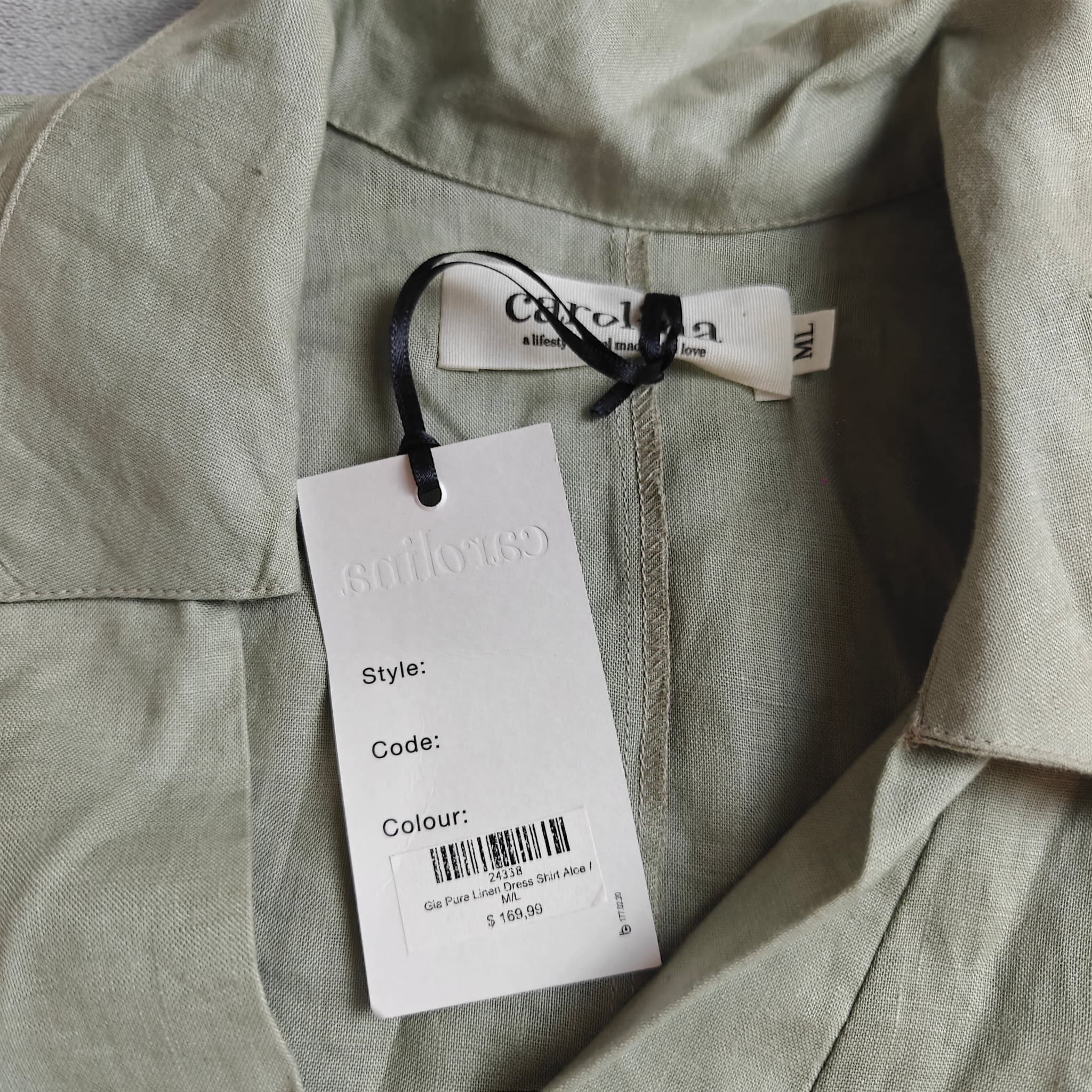 Carolina Lifestyle Sage Green Linen V-Neck Tunic Dress Size M/L New With Tags — photo 5 of 6