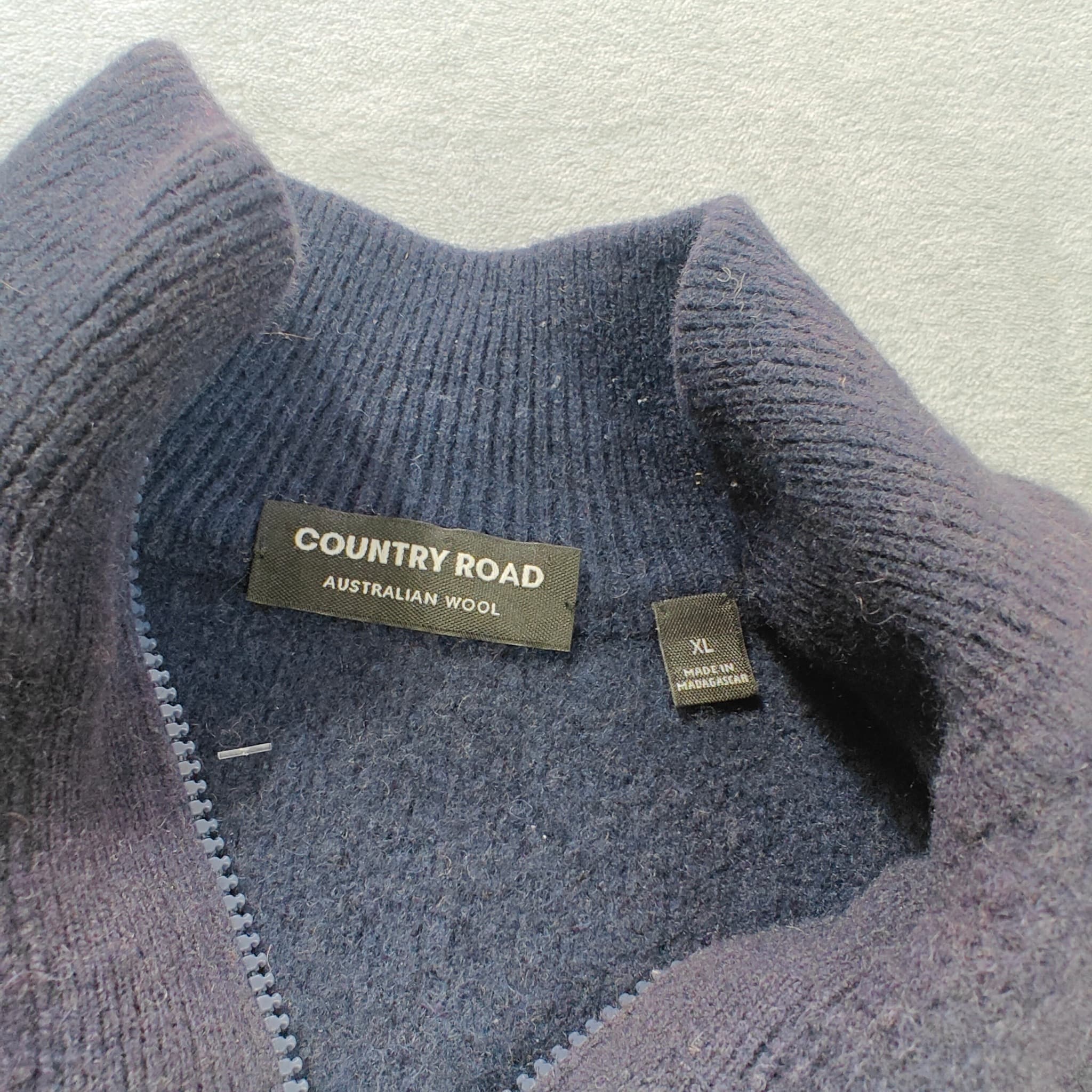 Country Road Men's Quarter Zip Sweater Navy Blue 100% Wool Size XL — photo 2 of 6
