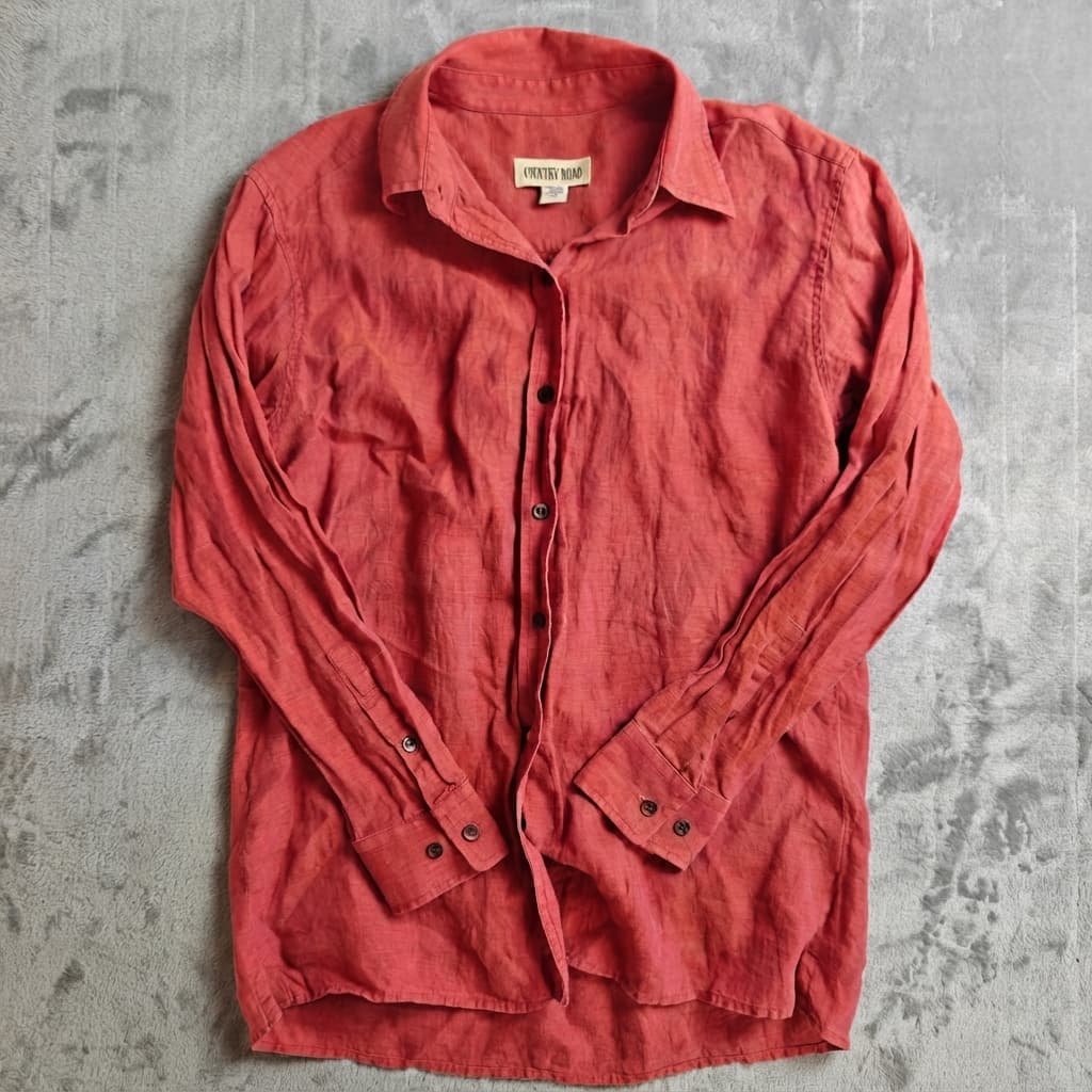 Country Road Women's Linen Long Sleeve Shirt Red Size XS