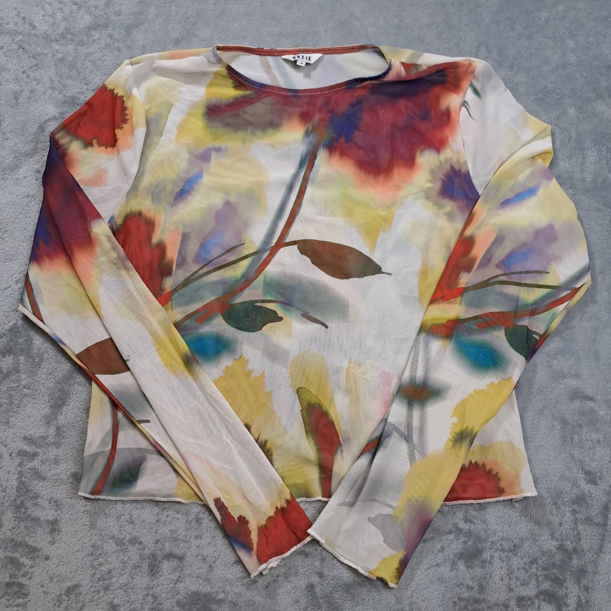 Dazie Floral Mesh Long Sleeve Top Women's Size 18 Multi-Coloured Sheer — photo 1 of 7