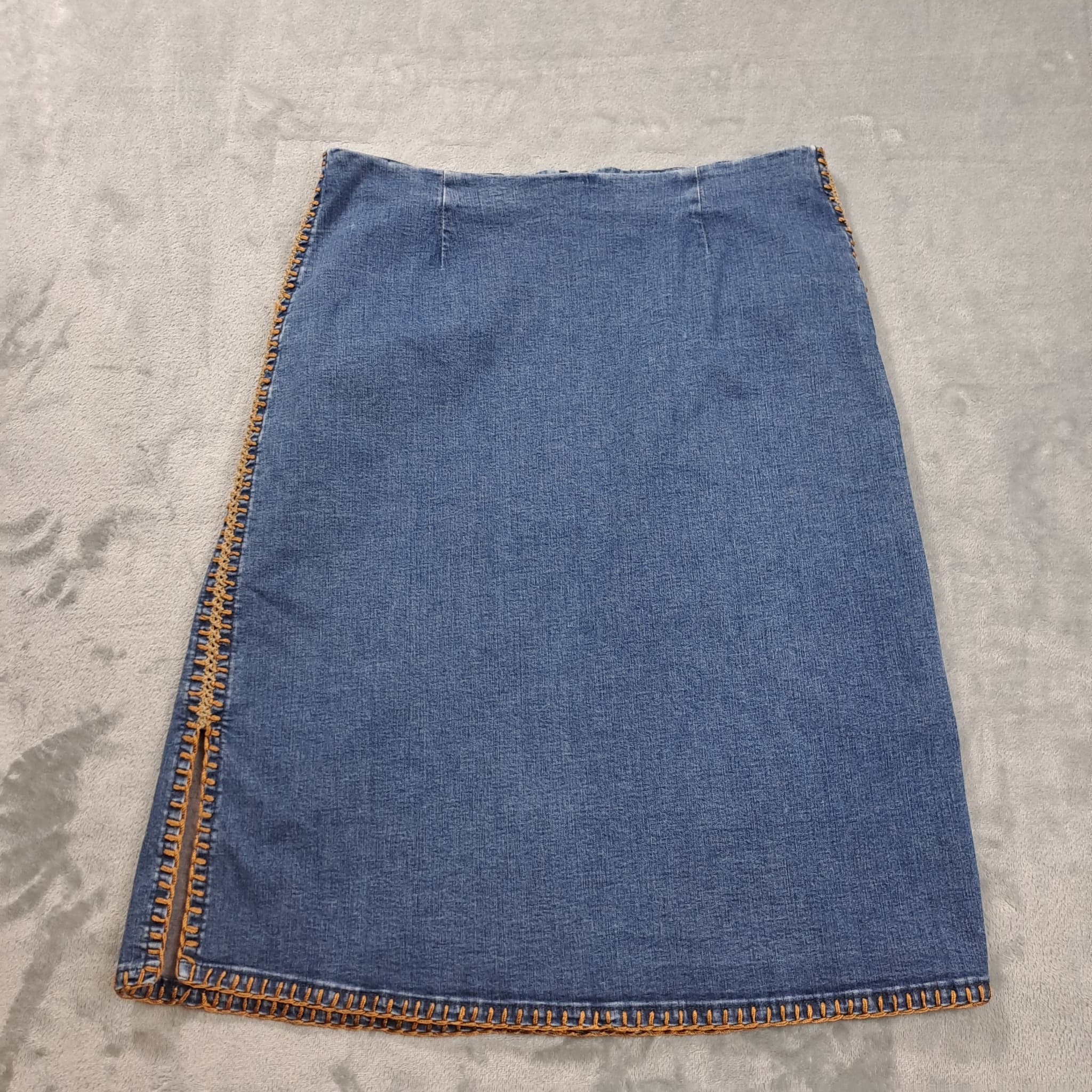 Esprit Women's Denim Midi Skirt Size 12 Blue Contrast Stitch Detail — photo 1 of 6
