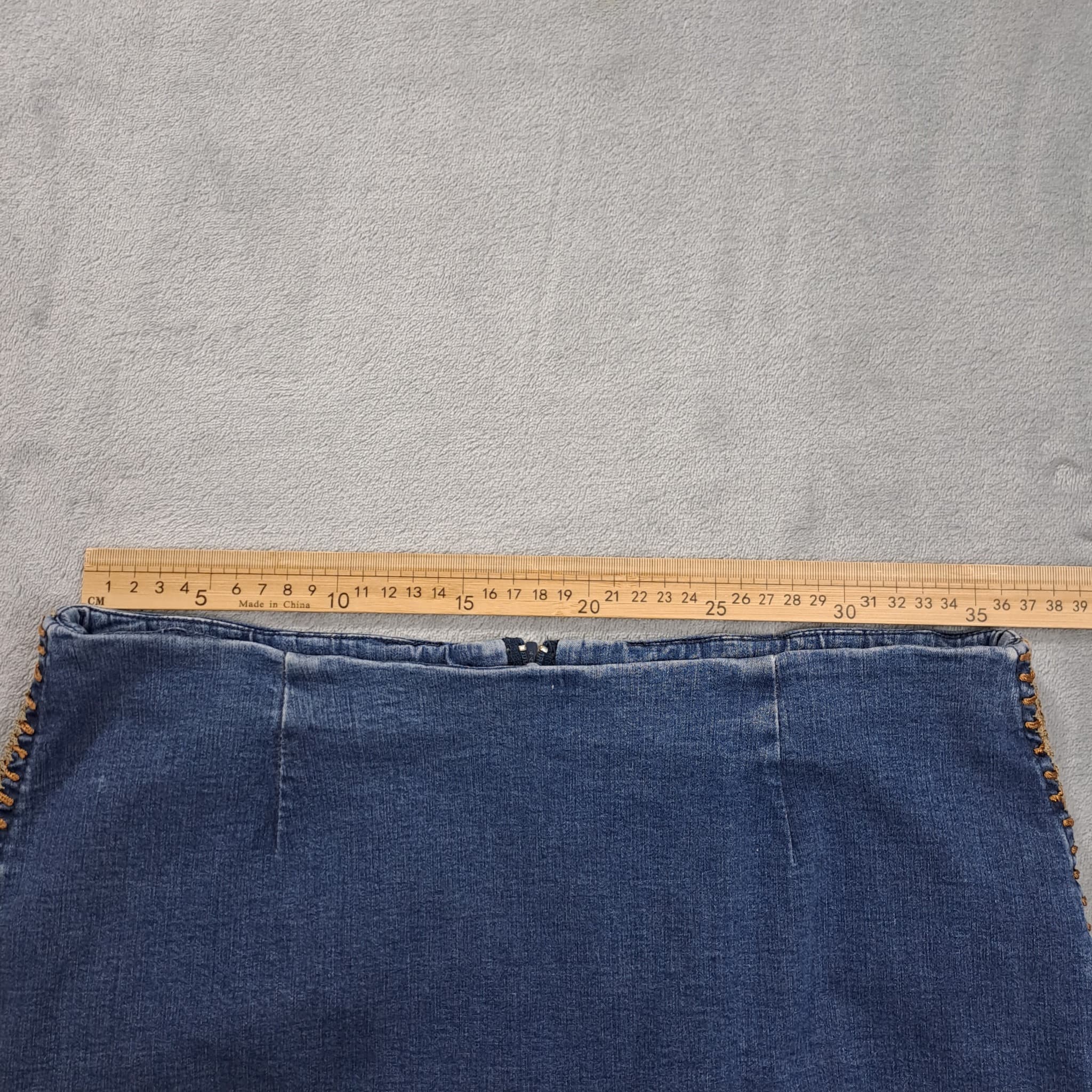 Esprit Women's Denim Midi Skirt Size 12 Blue Contrast Stitch Detail — photo 2 of 6