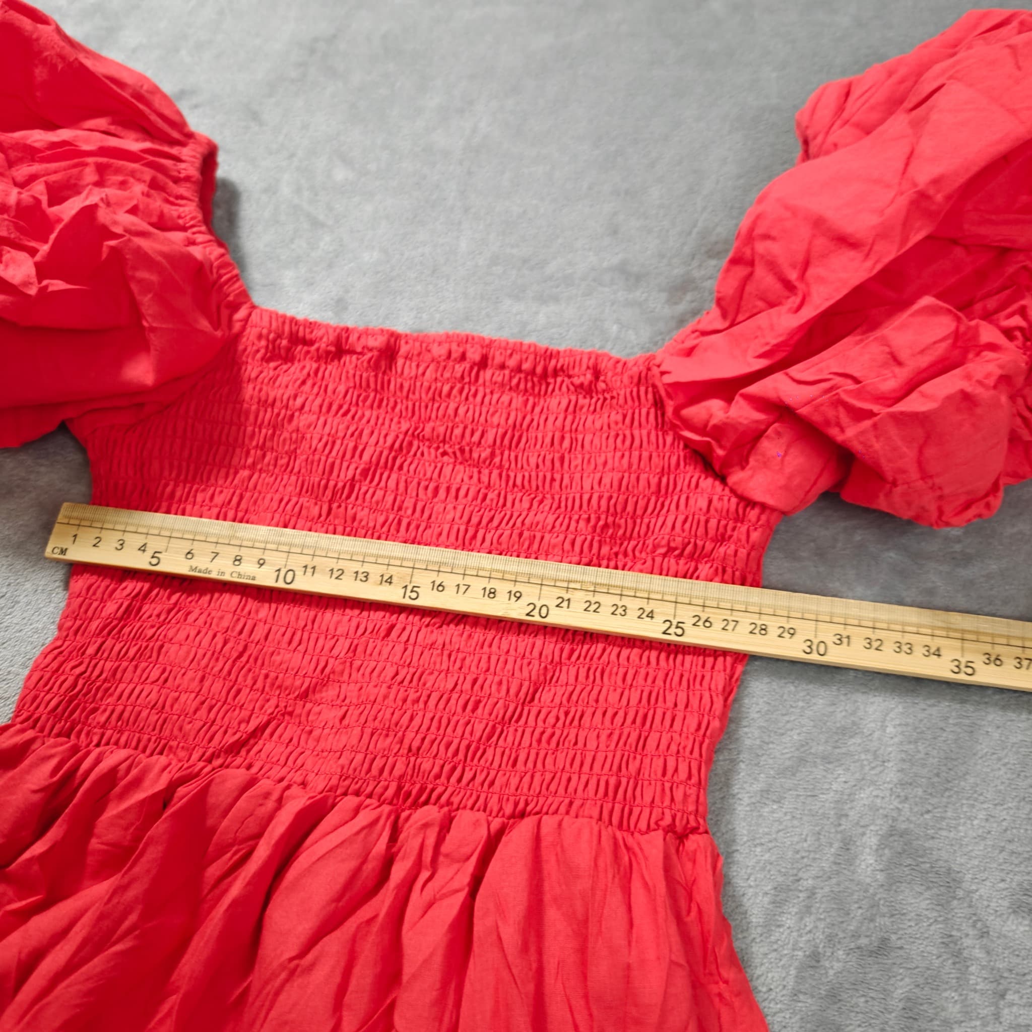 Gigi & Ella Red Smocked Puff Sleeve Tiered Mini Dress — photo 3 of 7