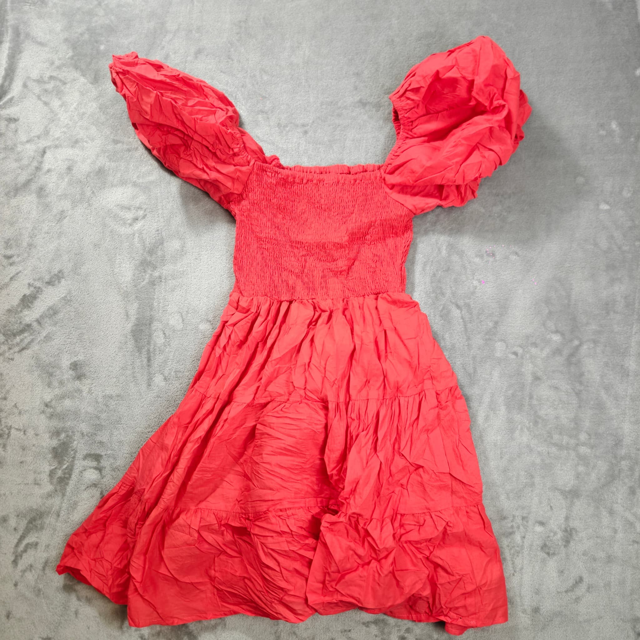 Gigi & Ella Red Smocked Puff Sleeve Tiered Mini Dress — photo 5 of 7