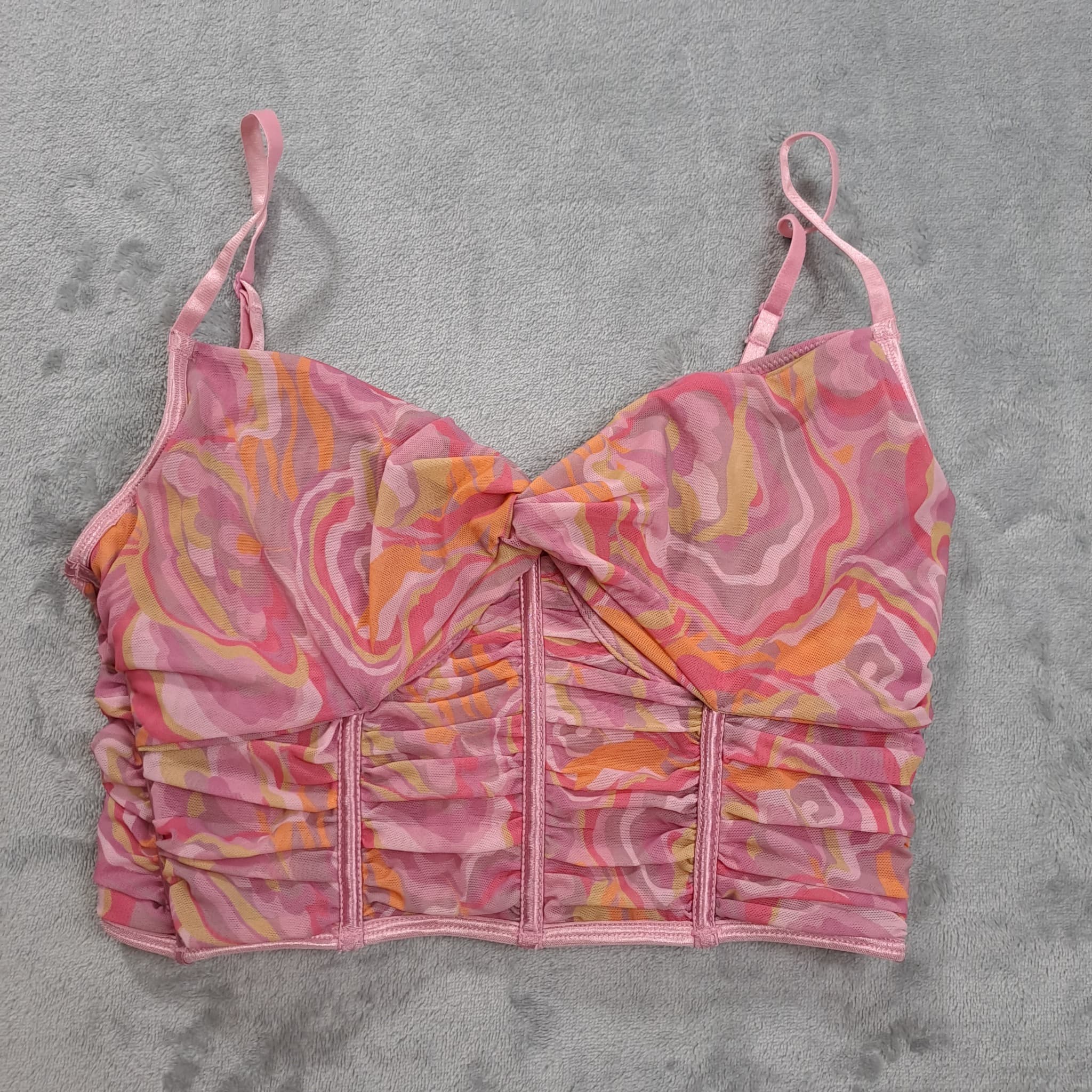 Glassons Pink Swirl Print Mesh Corset Top Women's Size M — photo 1 of 7