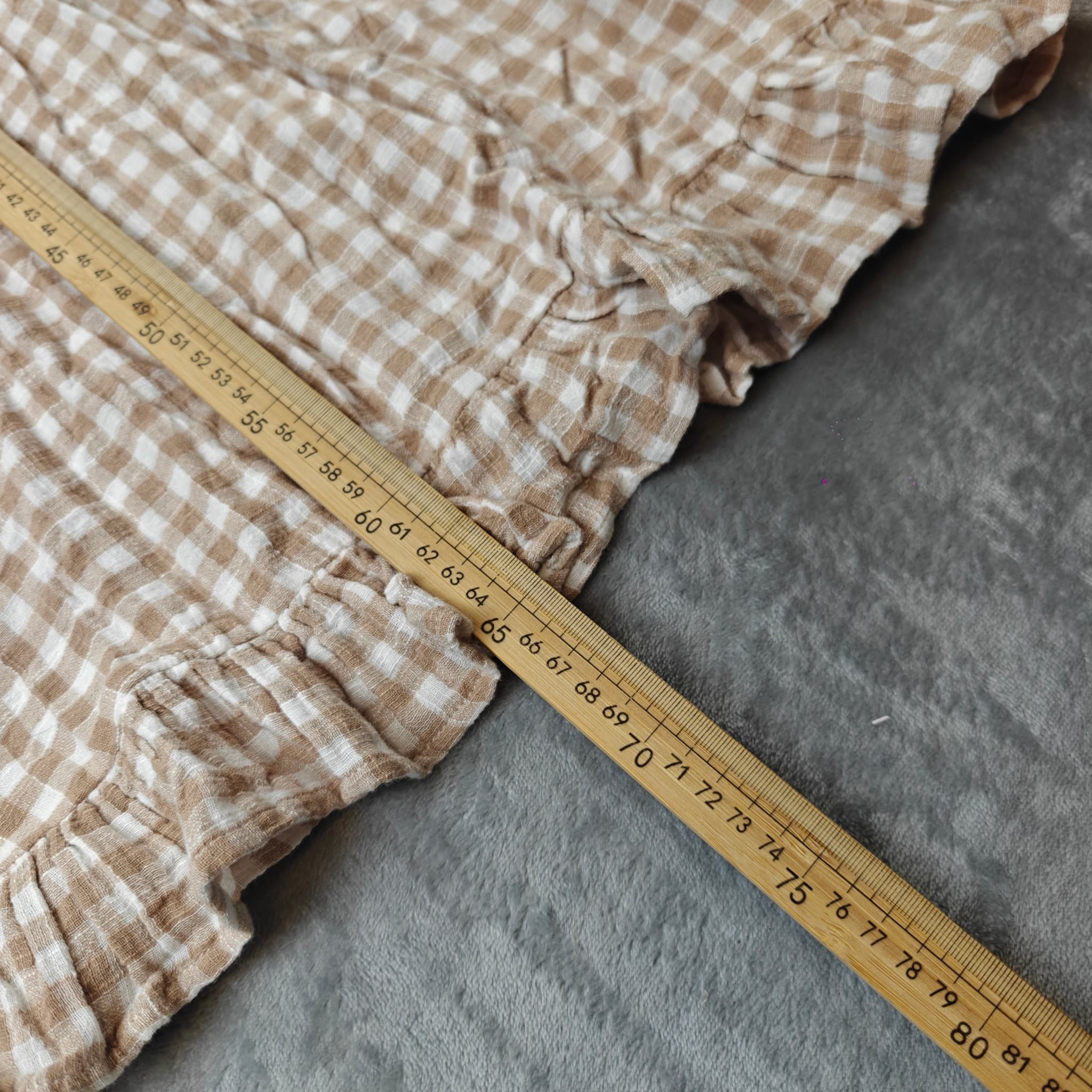 Handa Women's Off-Shoulder Smocked Gingham Mini Dress Beige White Size XS — photo 3 of 7