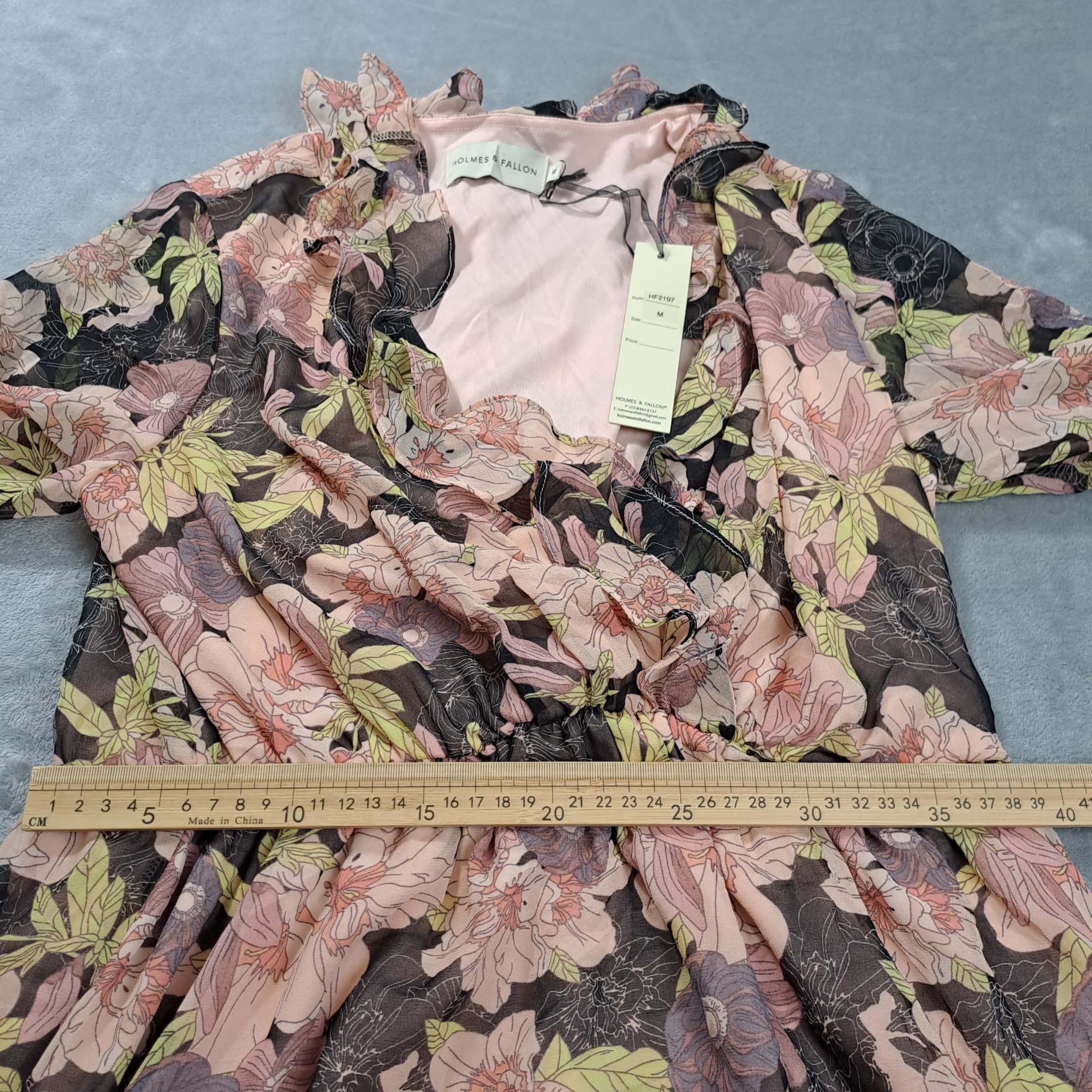 Holmes & Fallon Floral Chiffon Ruffle Dress Women's Size M — photo 3 of 6