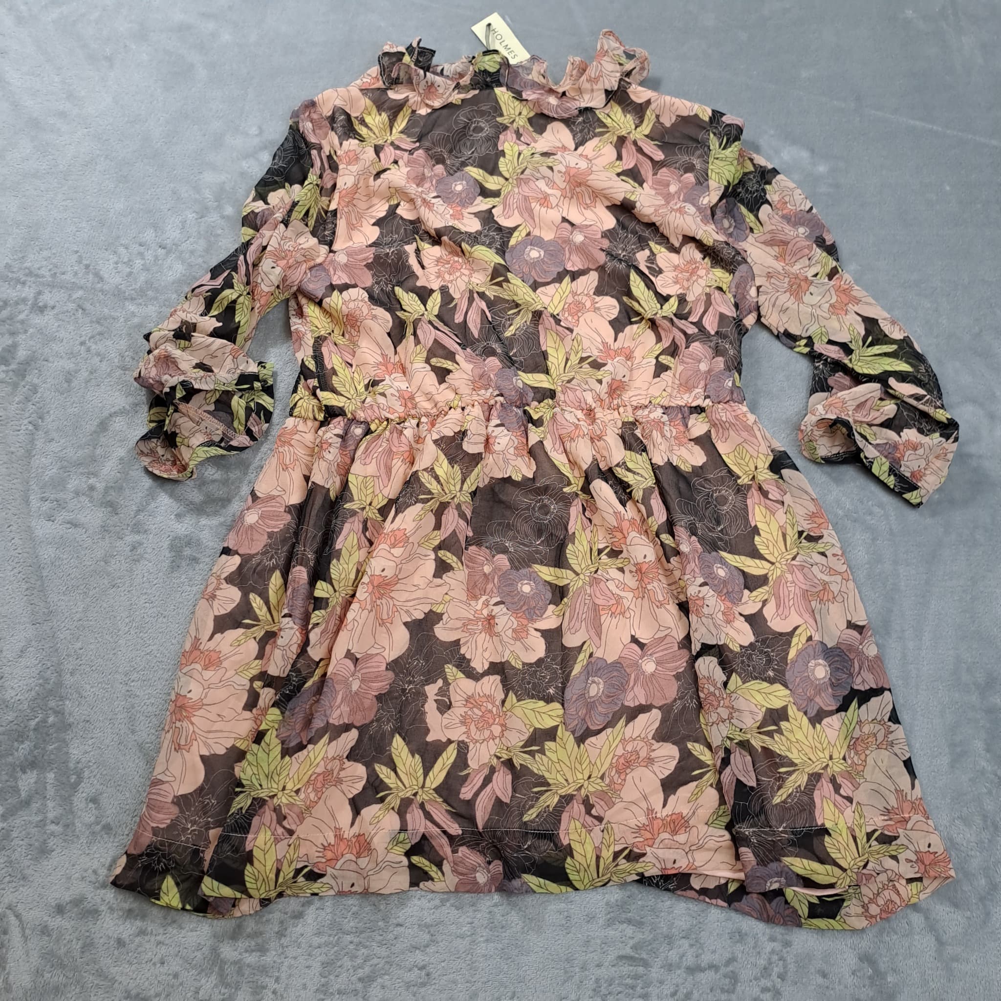 Holmes & Fallon Floral Chiffon Ruffle Dress Women's Size M — photo 5 of 6