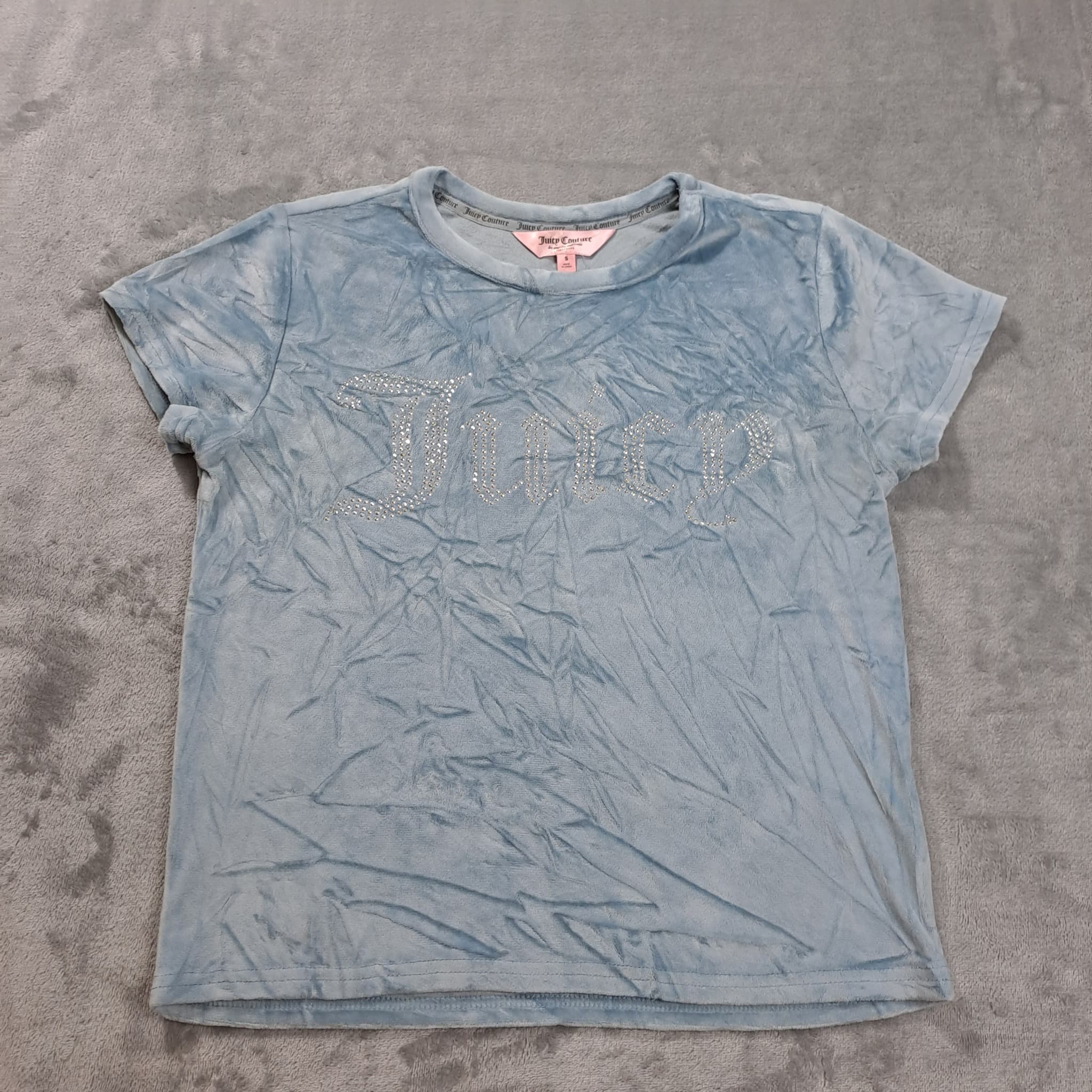 Juicy Couture Velour Rhinestone Logo T-Shirt Blue Women's Size S — photo 1 of 5