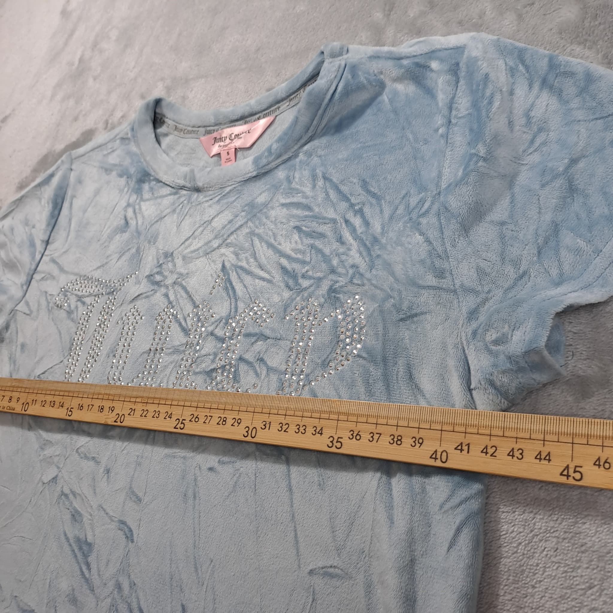 Juicy Couture Velour Rhinestone Logo T-Shirt Blue Women's Size S — photo 4 of 5