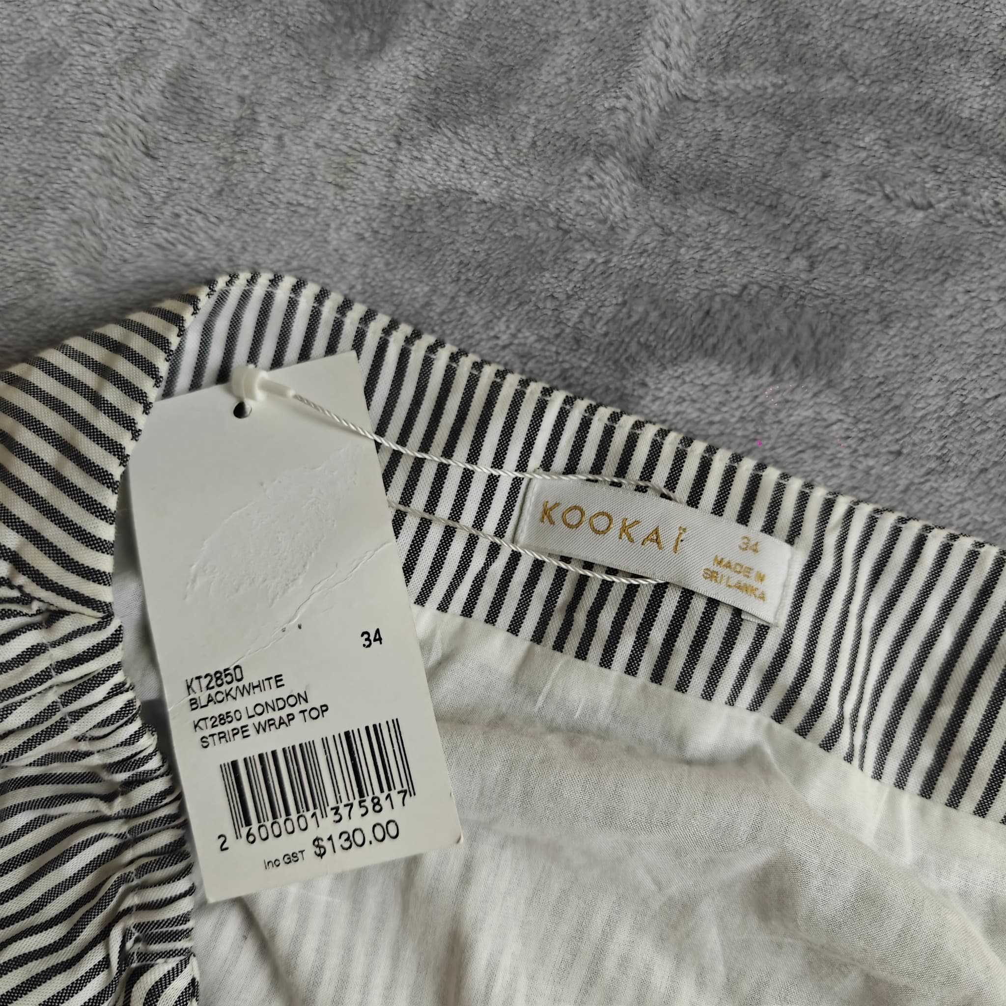 Kookai Striped Wrap Blouse Women's Size 34 Black White Long Sleeve Tie Top — photo 2 of 6